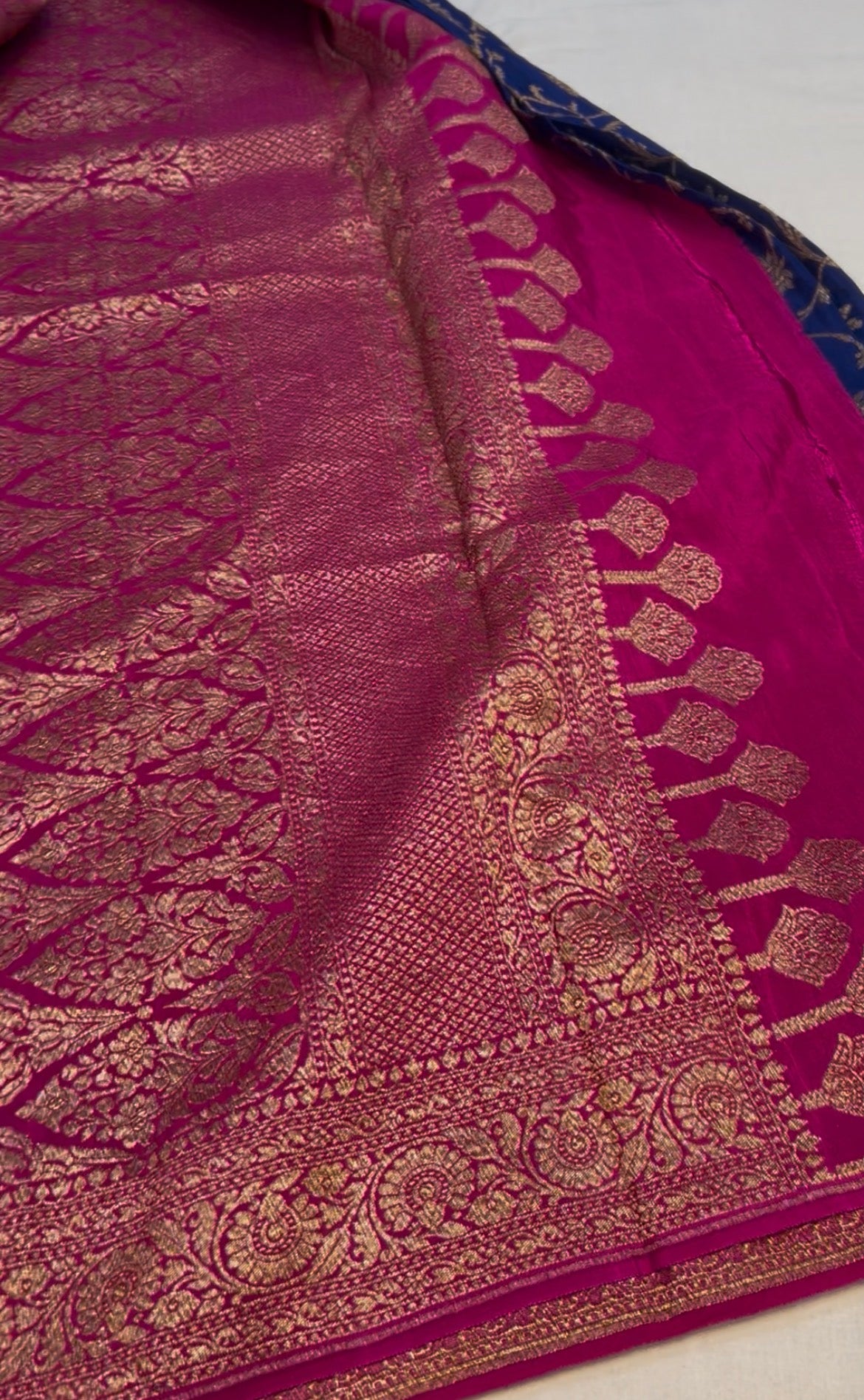 Blue with pink pure crepe Banarasi saree(pure101)