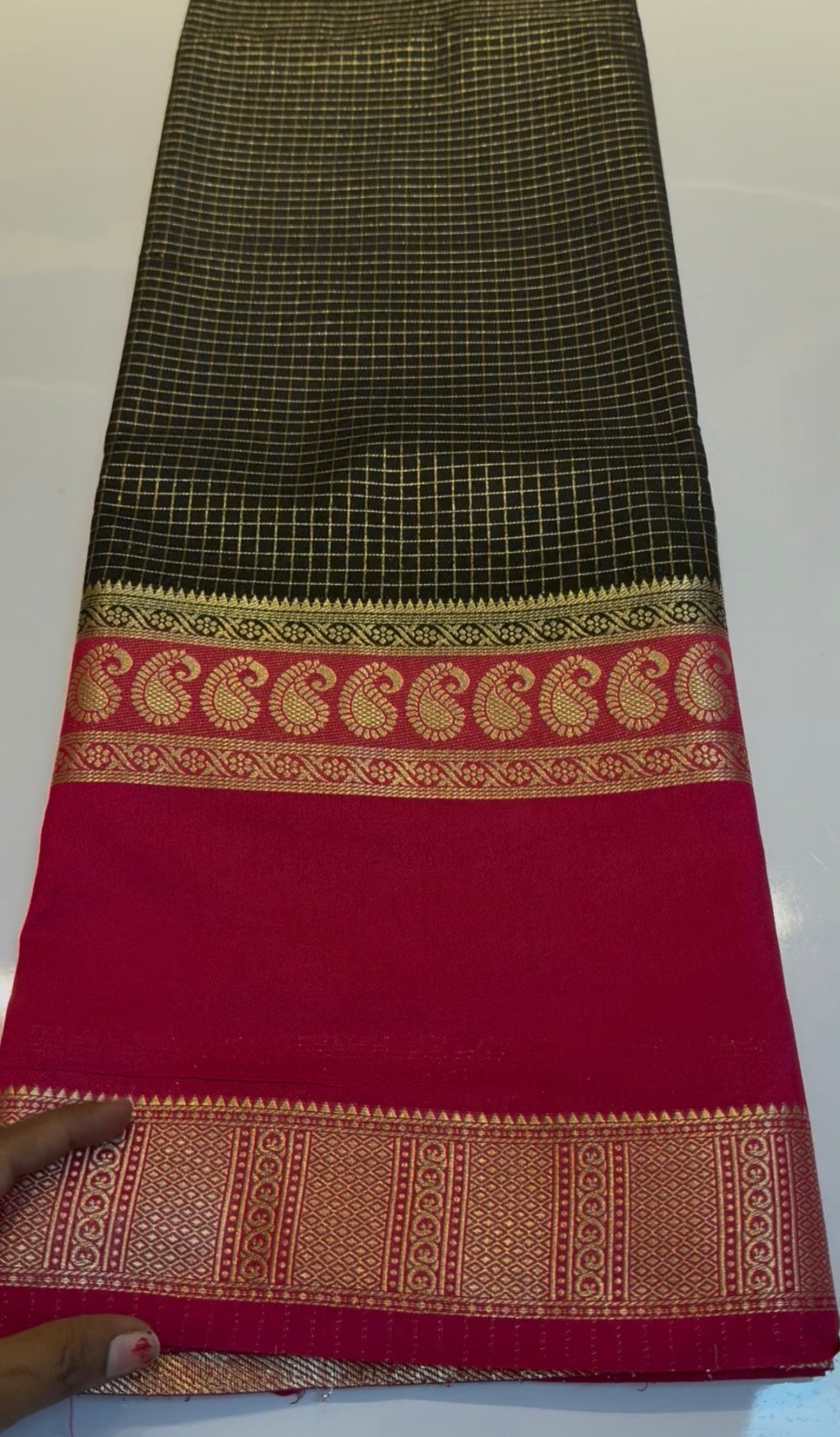 Rich premium black with & pink crepe silk saree