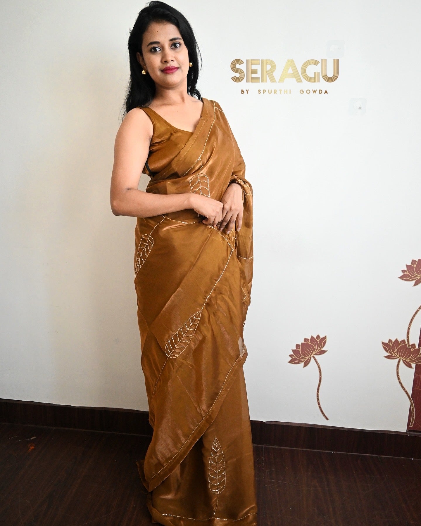 Designer party wear bronze metallic tissue silk saree