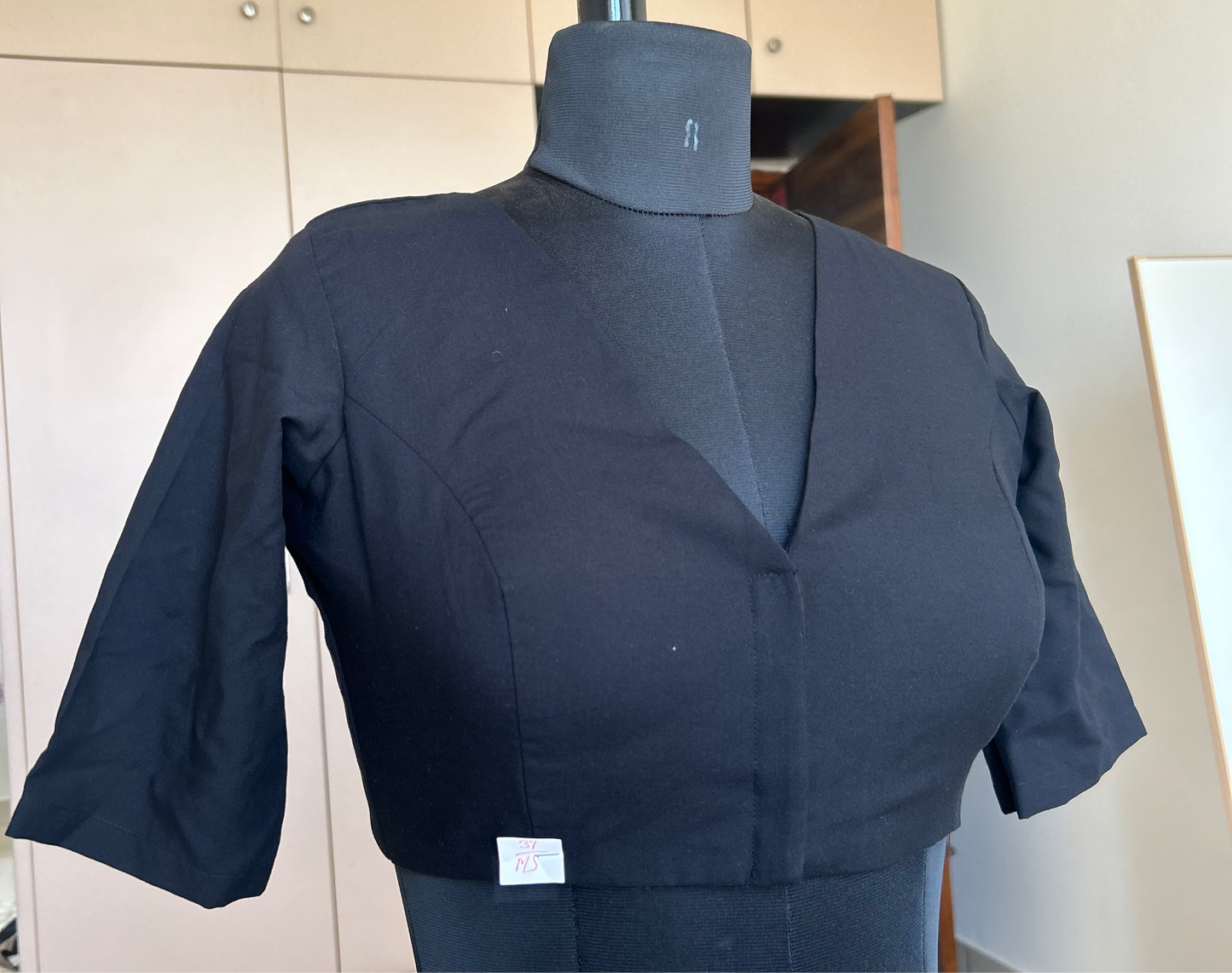 Black V-neck Raw Silk Blouse