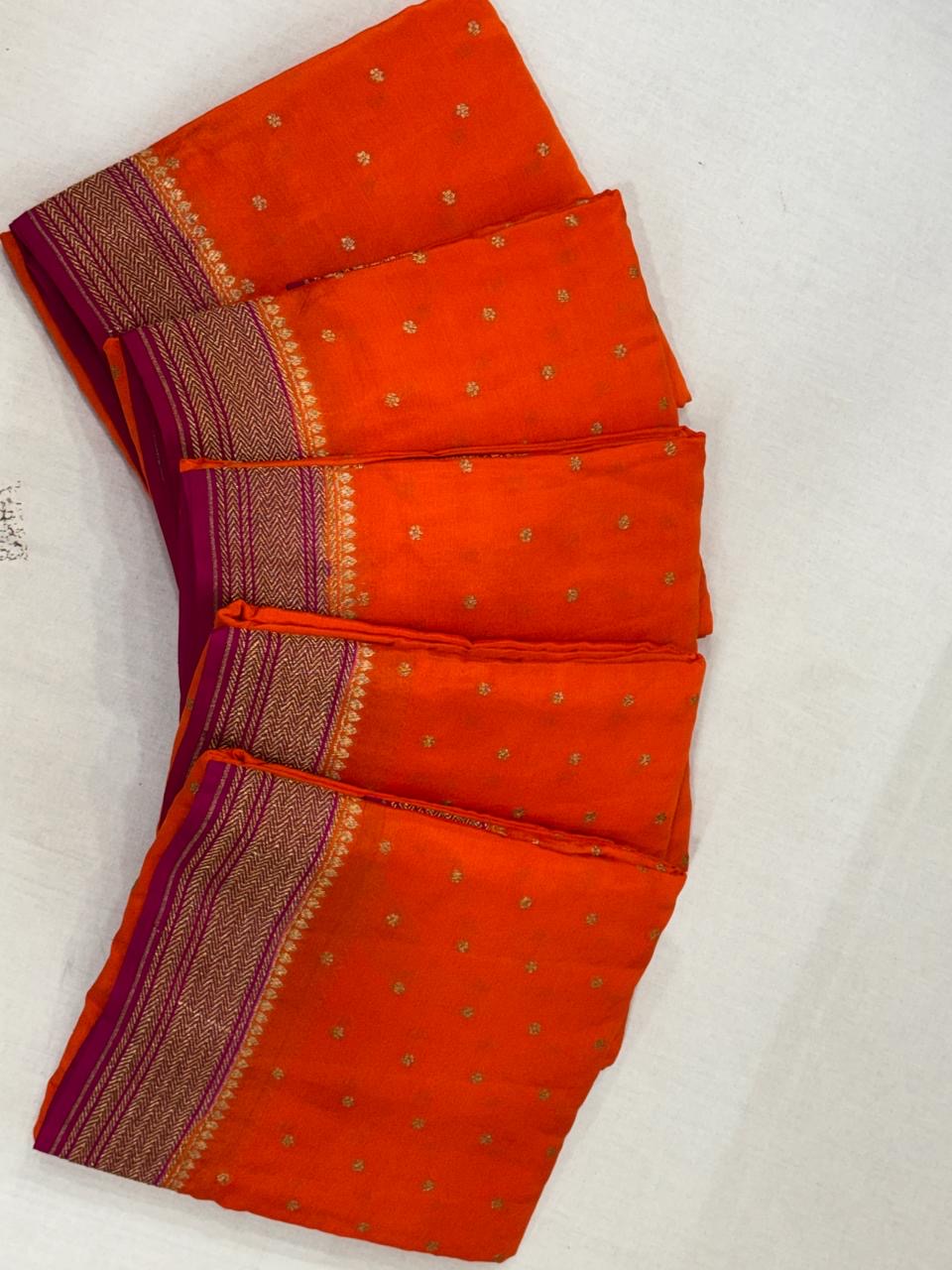 Orange with pink pure crepe Banarasi saree