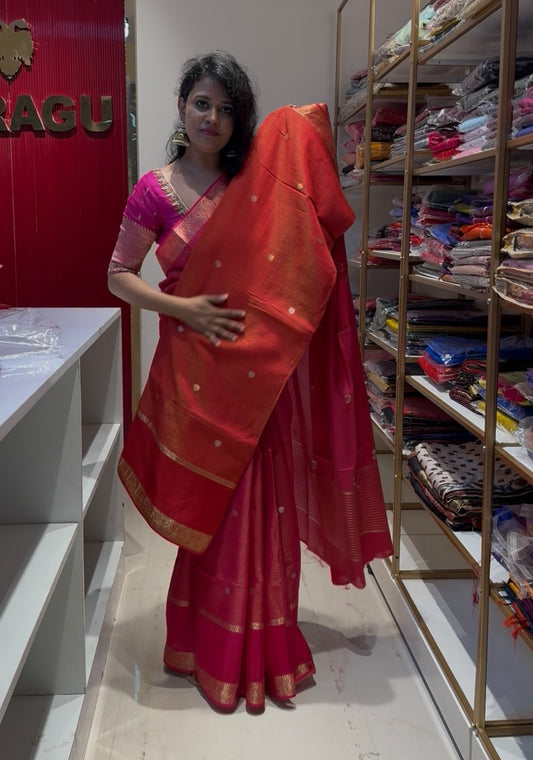 Red Viscose stripes saree
