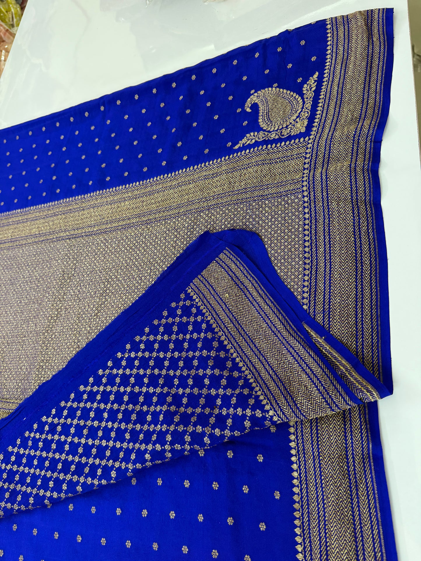 Royal blue pure crepe Banarasi saree