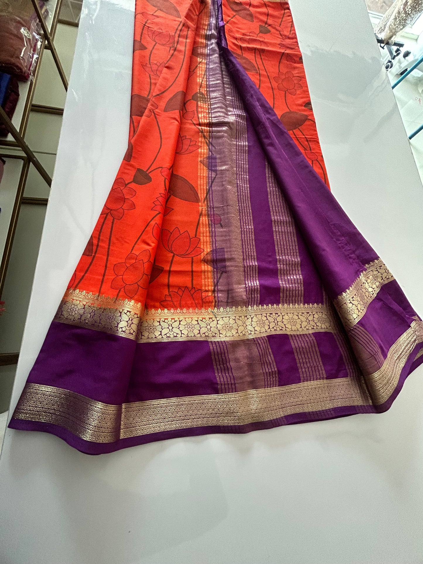 Orange semi crepe silk saree