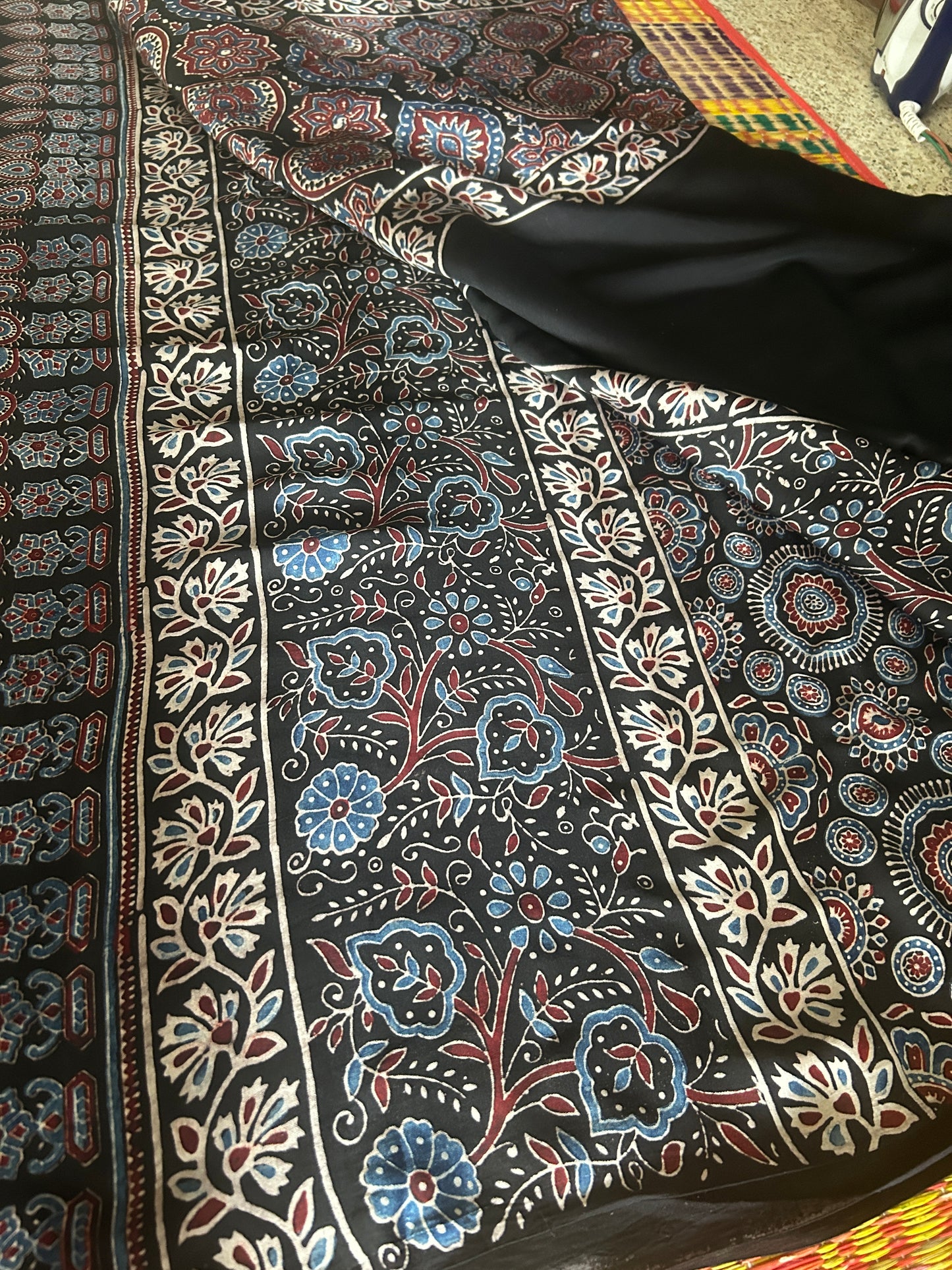Pure modal silk with ajrakh hand block print.