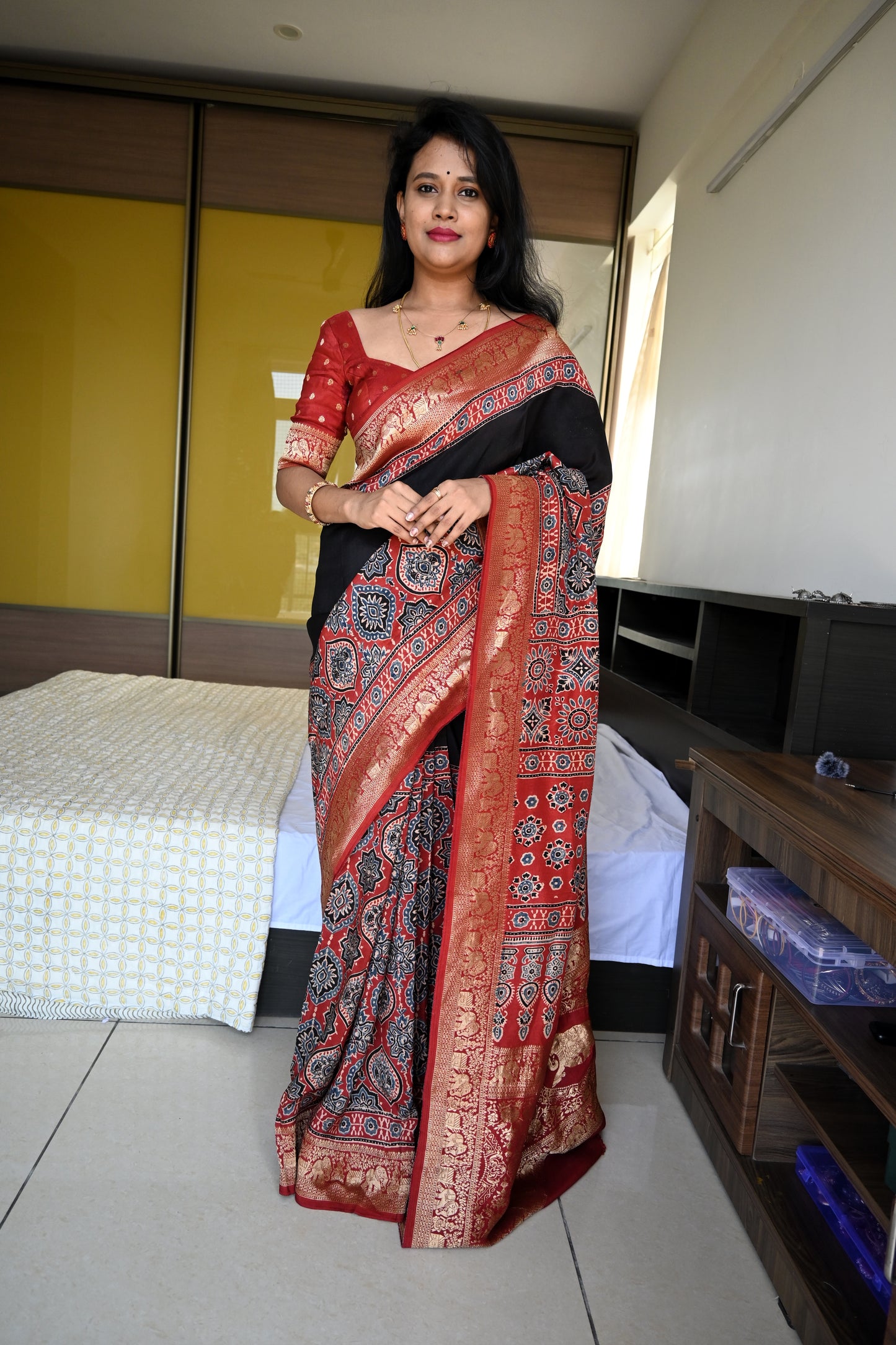 Dola silk ajrakh saree