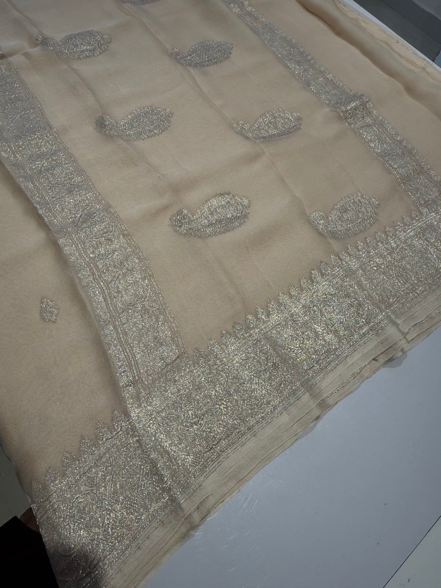 Ivory Pure chiffon Banarasi sarees