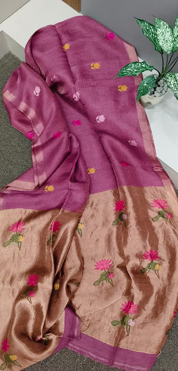 Pure linen by linen silk jamdani saree