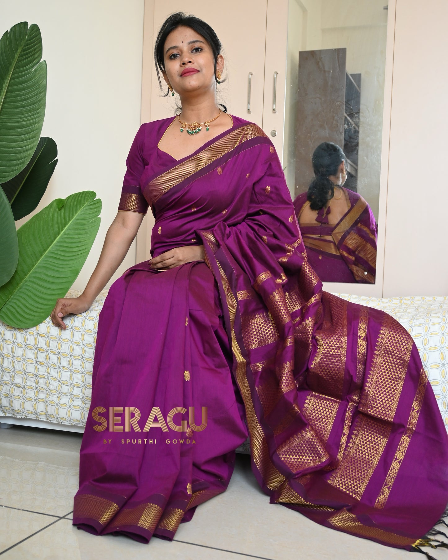 Madhurai Silk Cotton Saree with stitched blouse