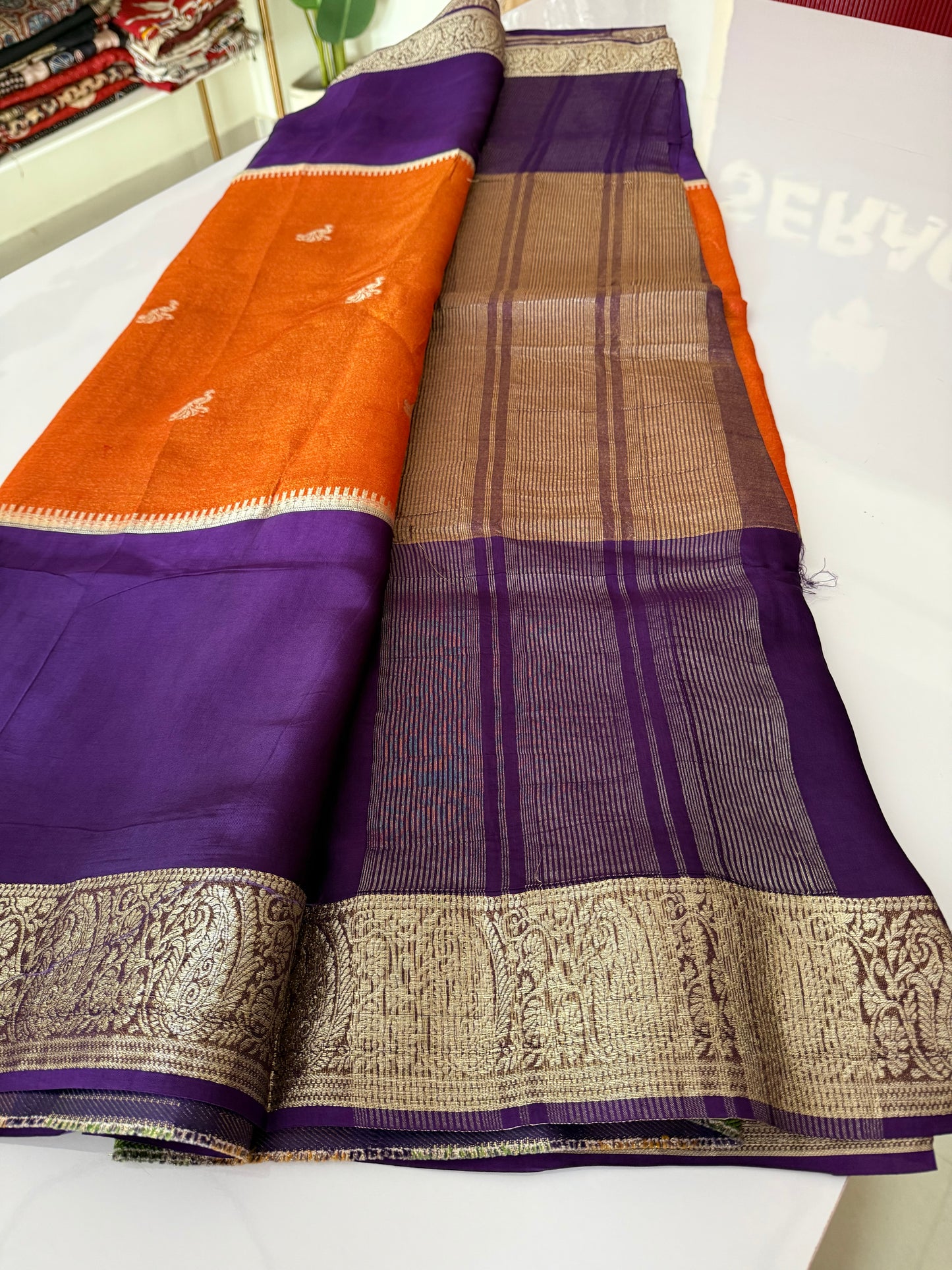 Purple with orange Premium viscose Saree