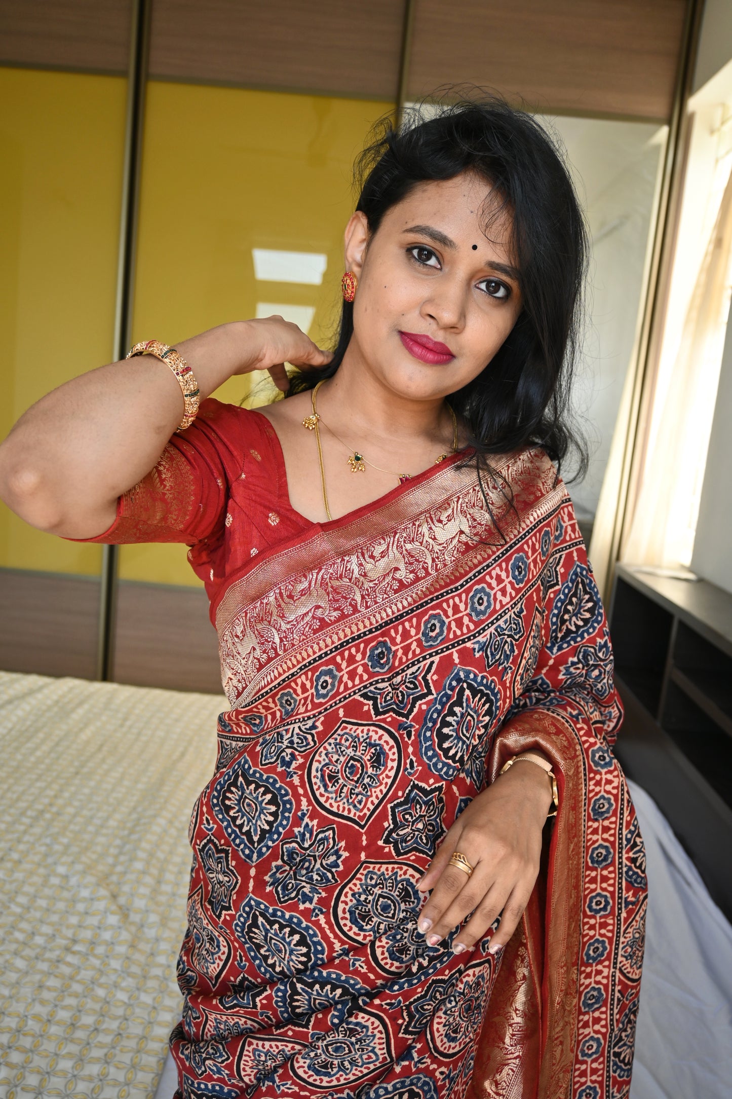Ajrakh Dola Silk Saree