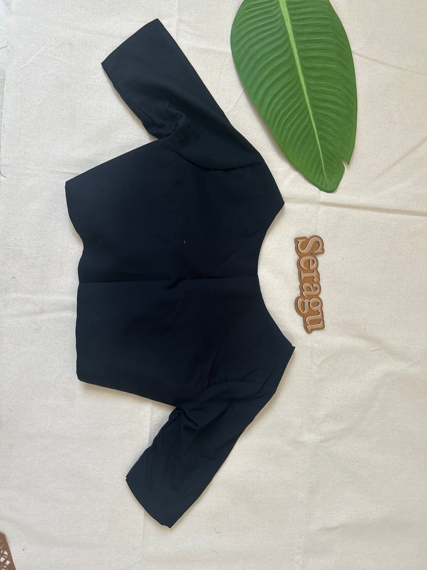 Black V-neck Raw Silk Blouse