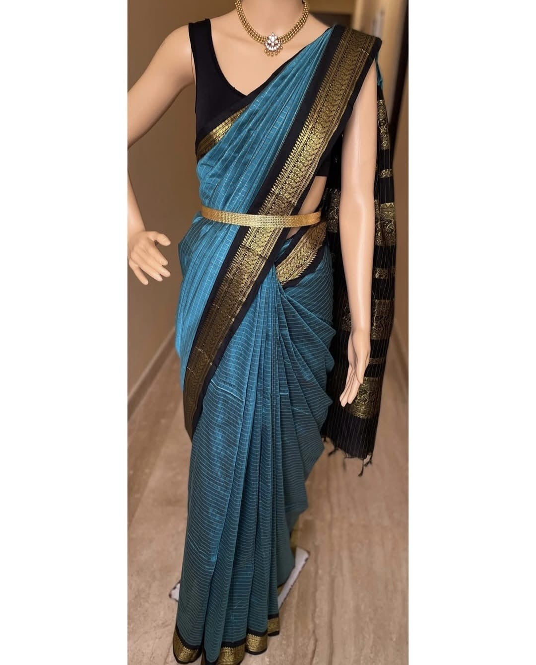 Sky blue cotton silk saree