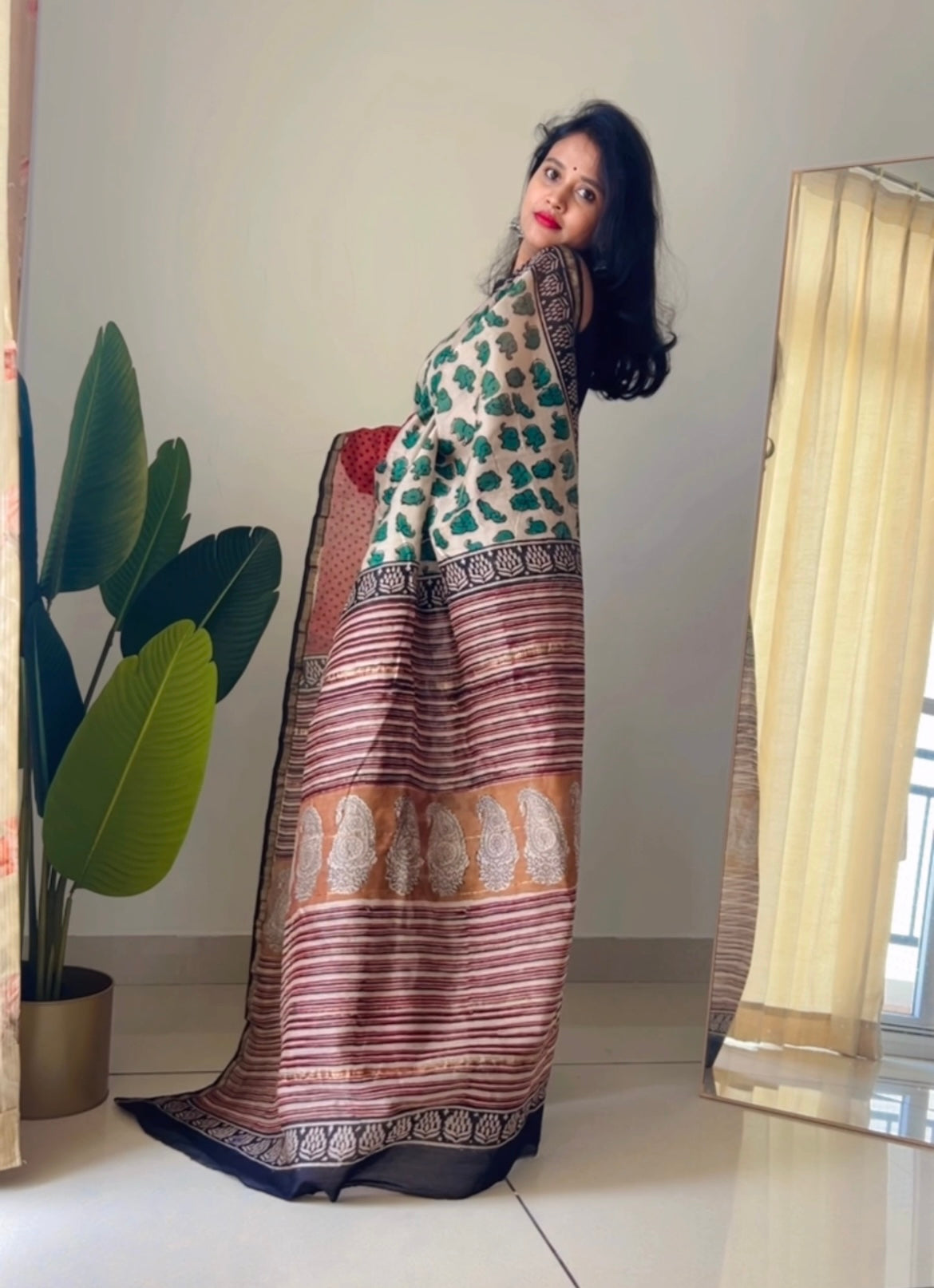 Maheshwari silk cotton hand block print saree
