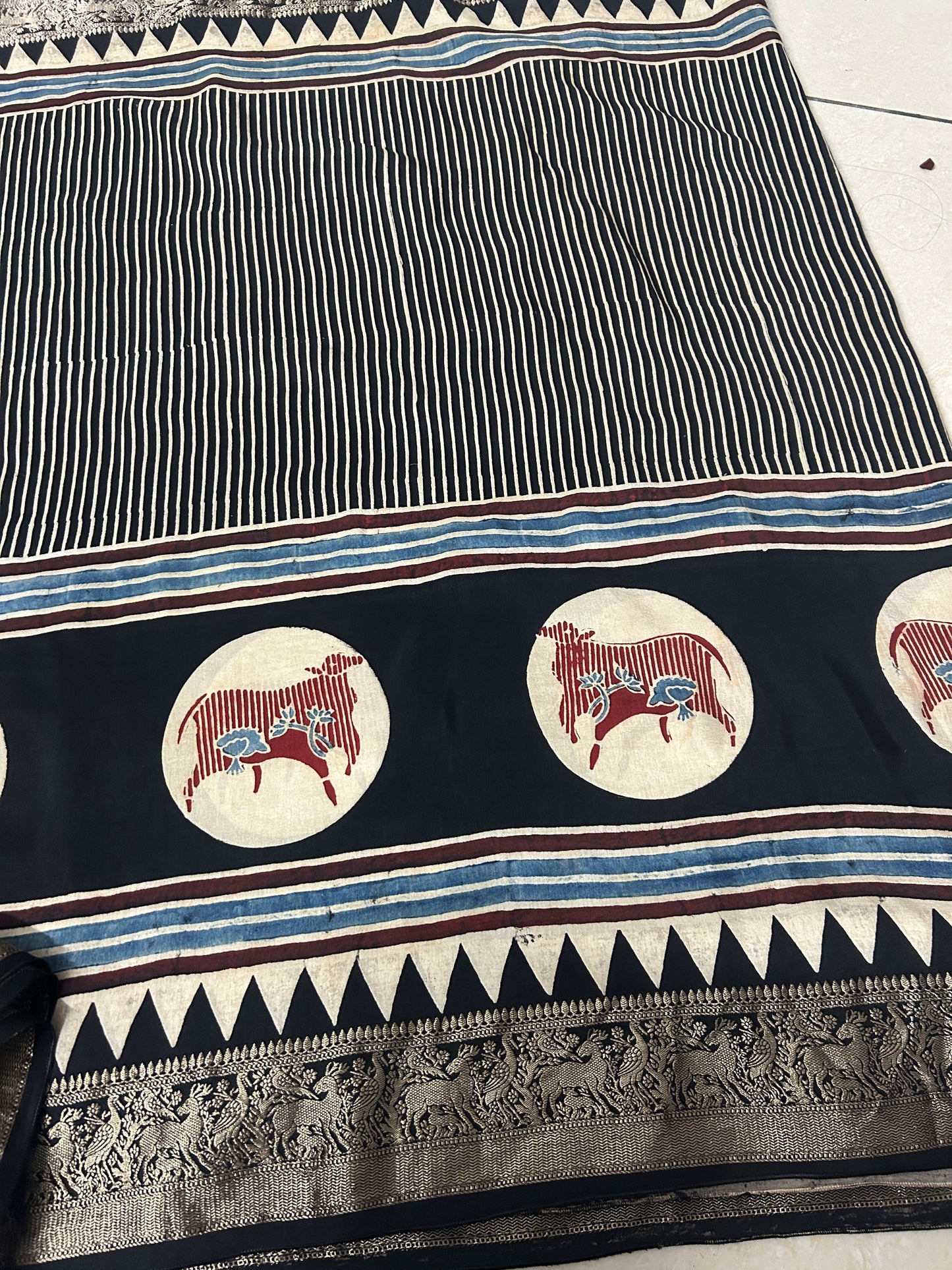 Mokshitha Pure Ajrakh Dola Silk Saree