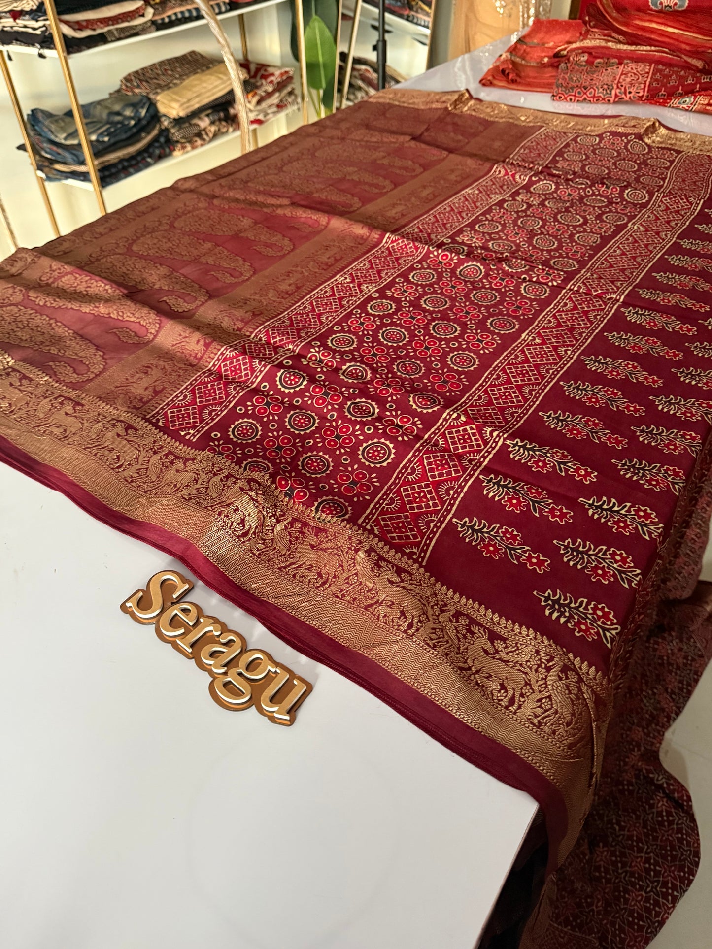 Ajrakh Dola Silk Saree
