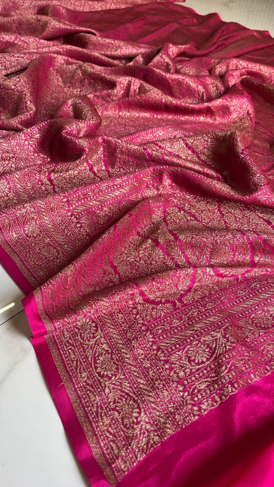 Pink PURE BROCADE Khaddi Crepe Chiffon Handloom Banarasi Saree