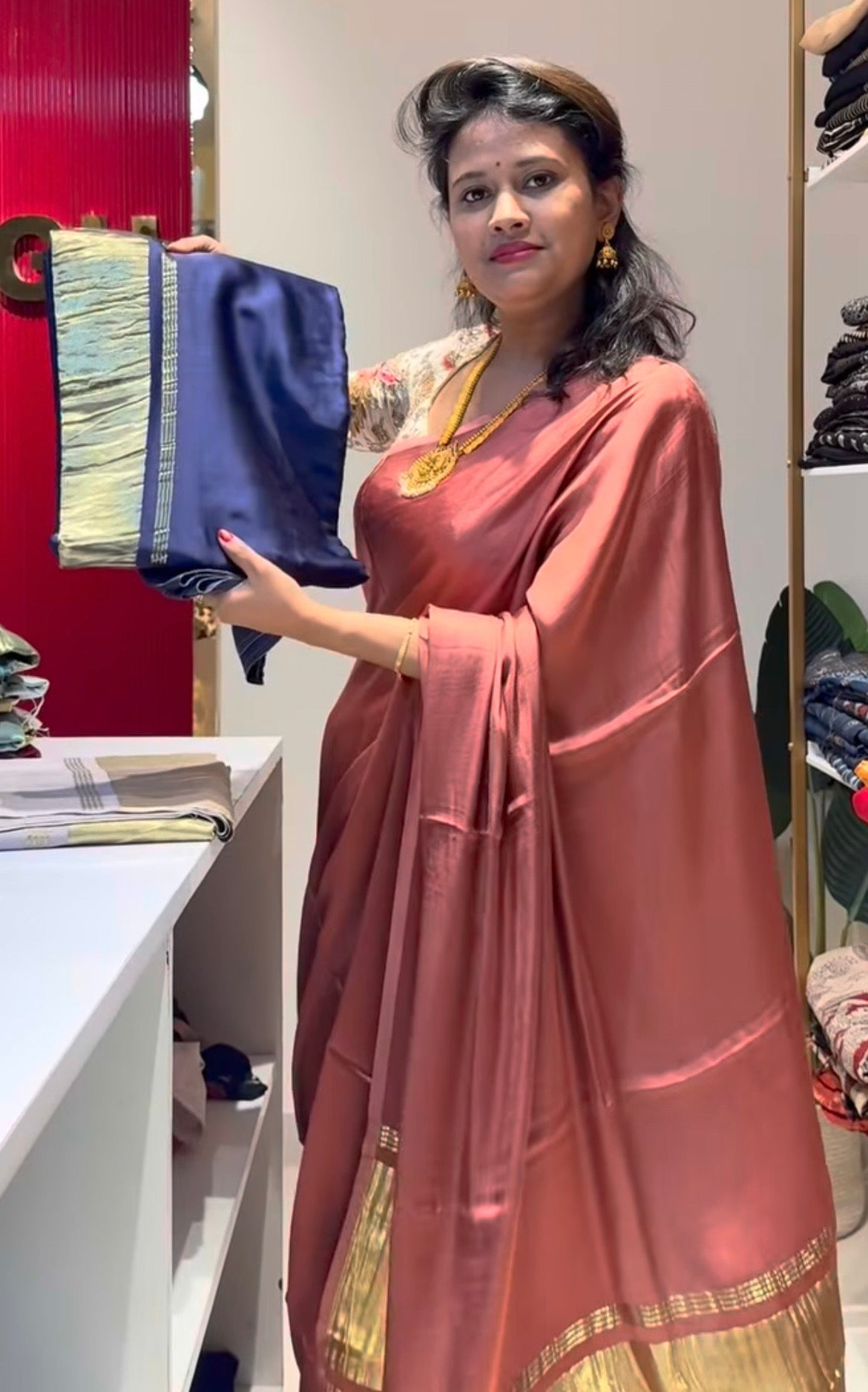 Blue pure plain modal silk saree with lagadi pallu