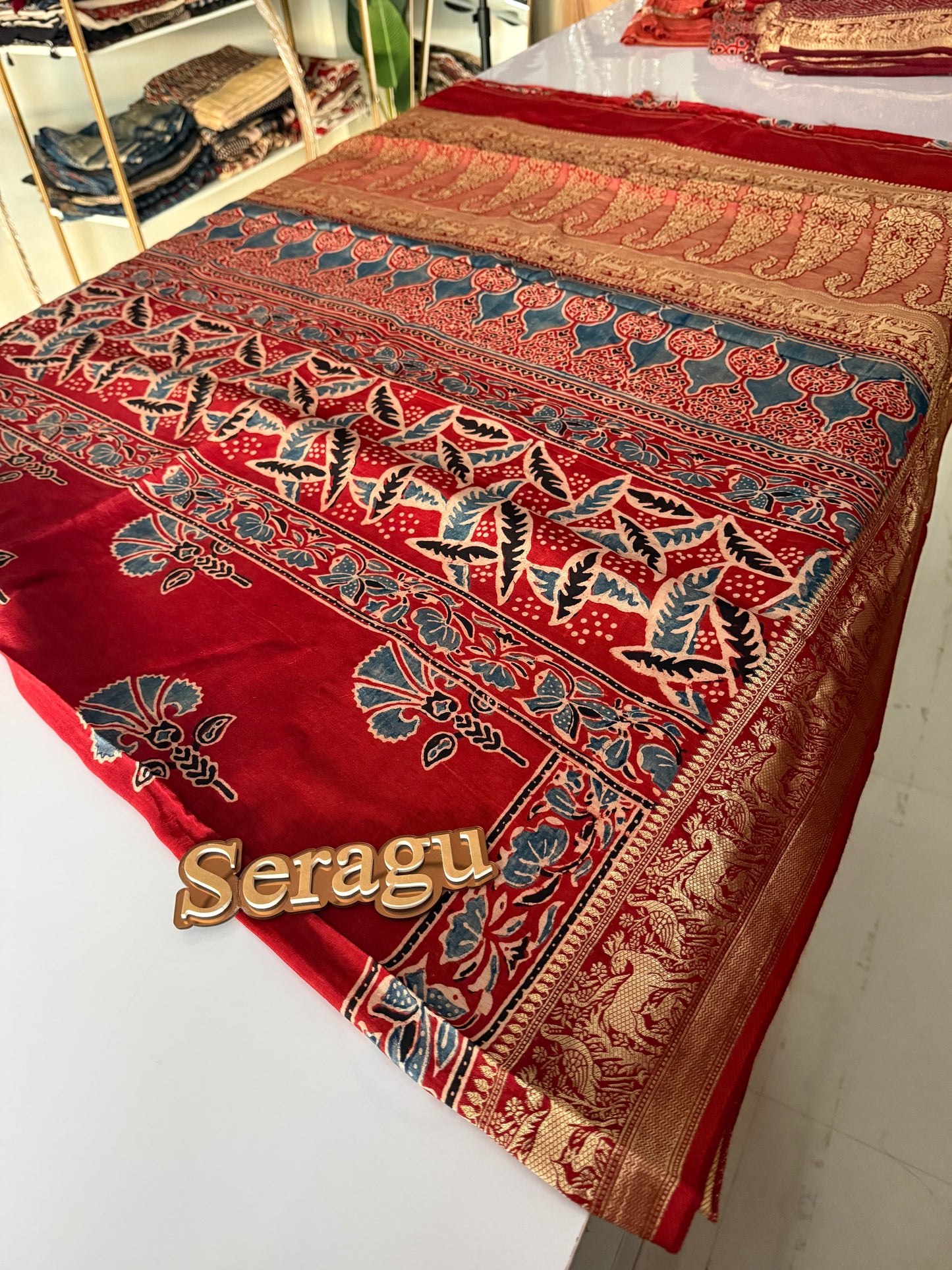 Ajrakh Dola Silk Saree