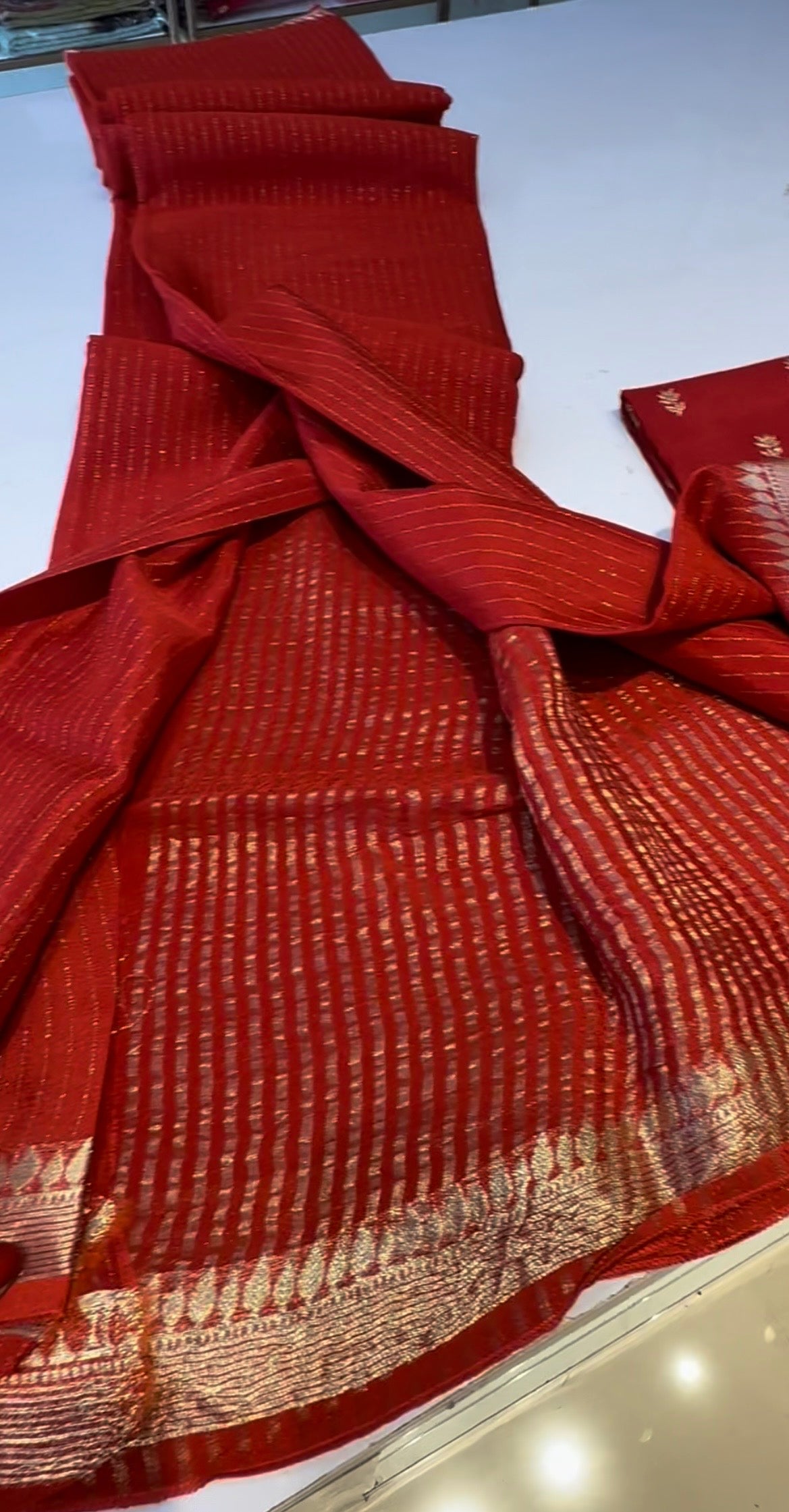 Red Viscose Saree with raw silk blouse