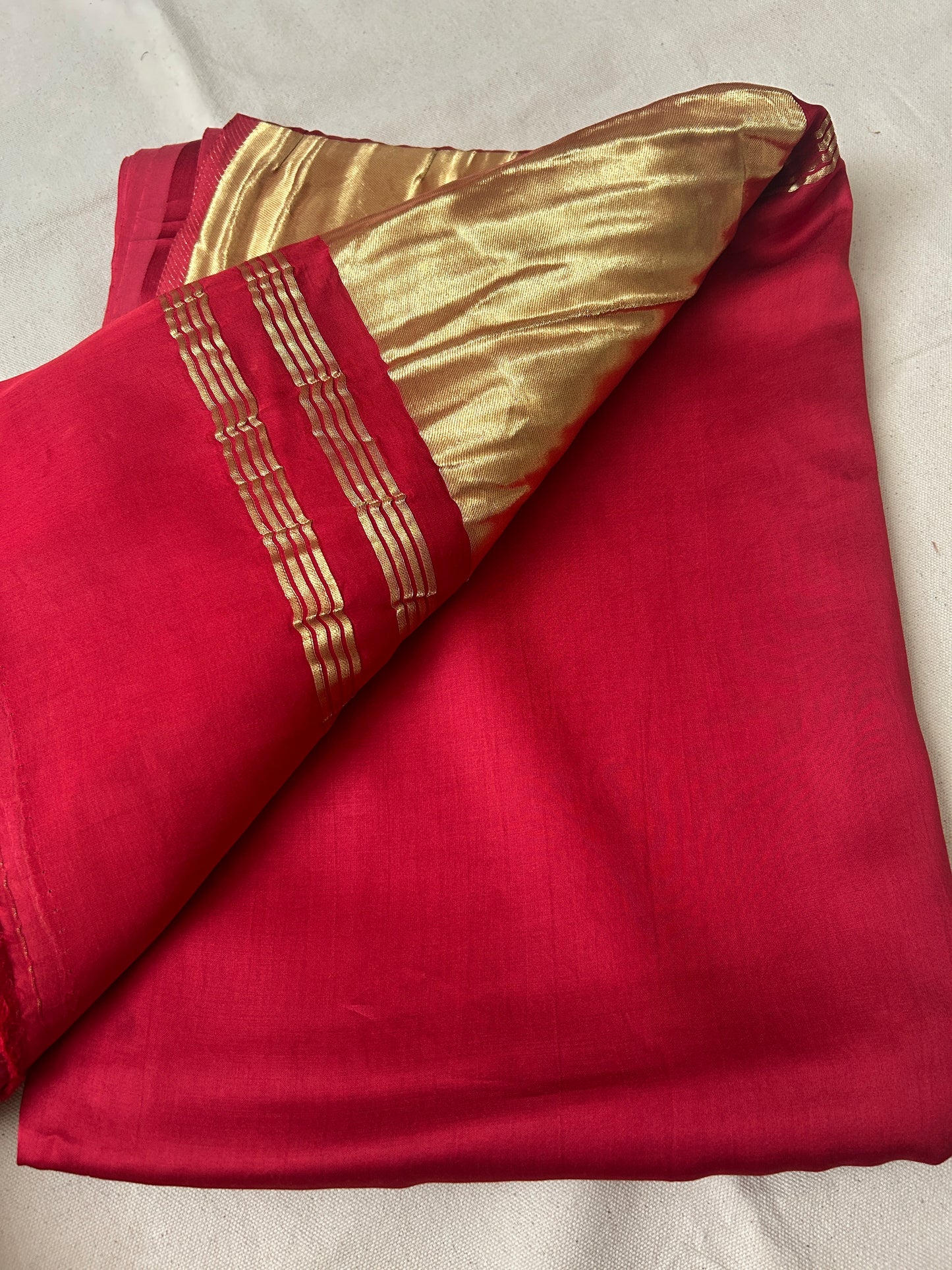 Red Pure modal silk saree with lagadi pallu with running blouse