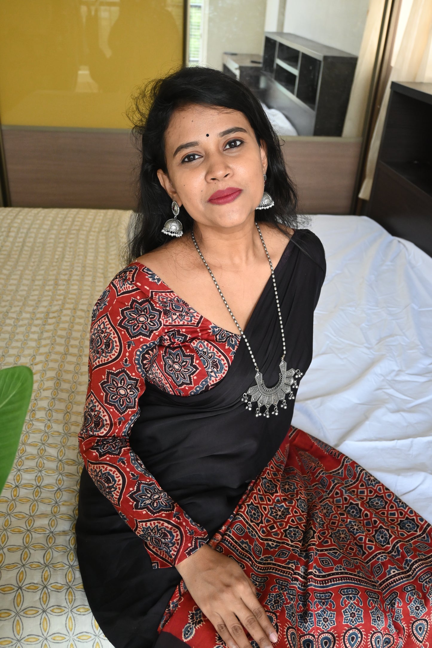 Ajrakh modal silk saree