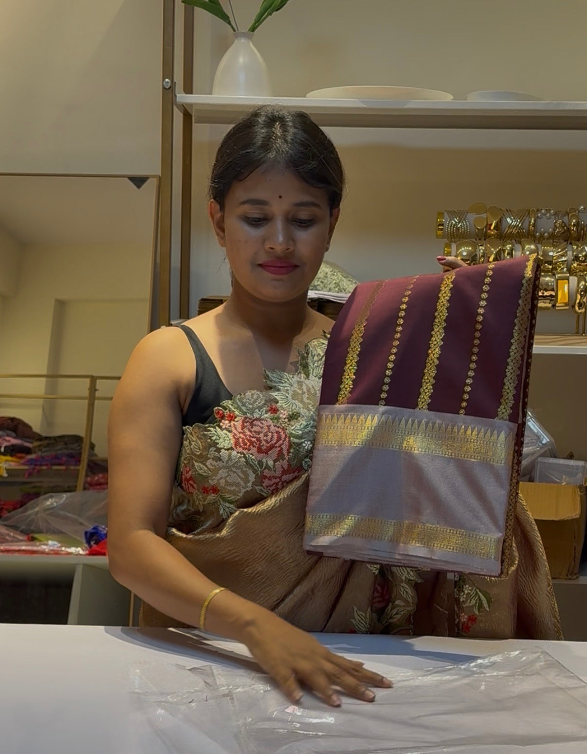 Brown Semi Kanchi Silk Saree