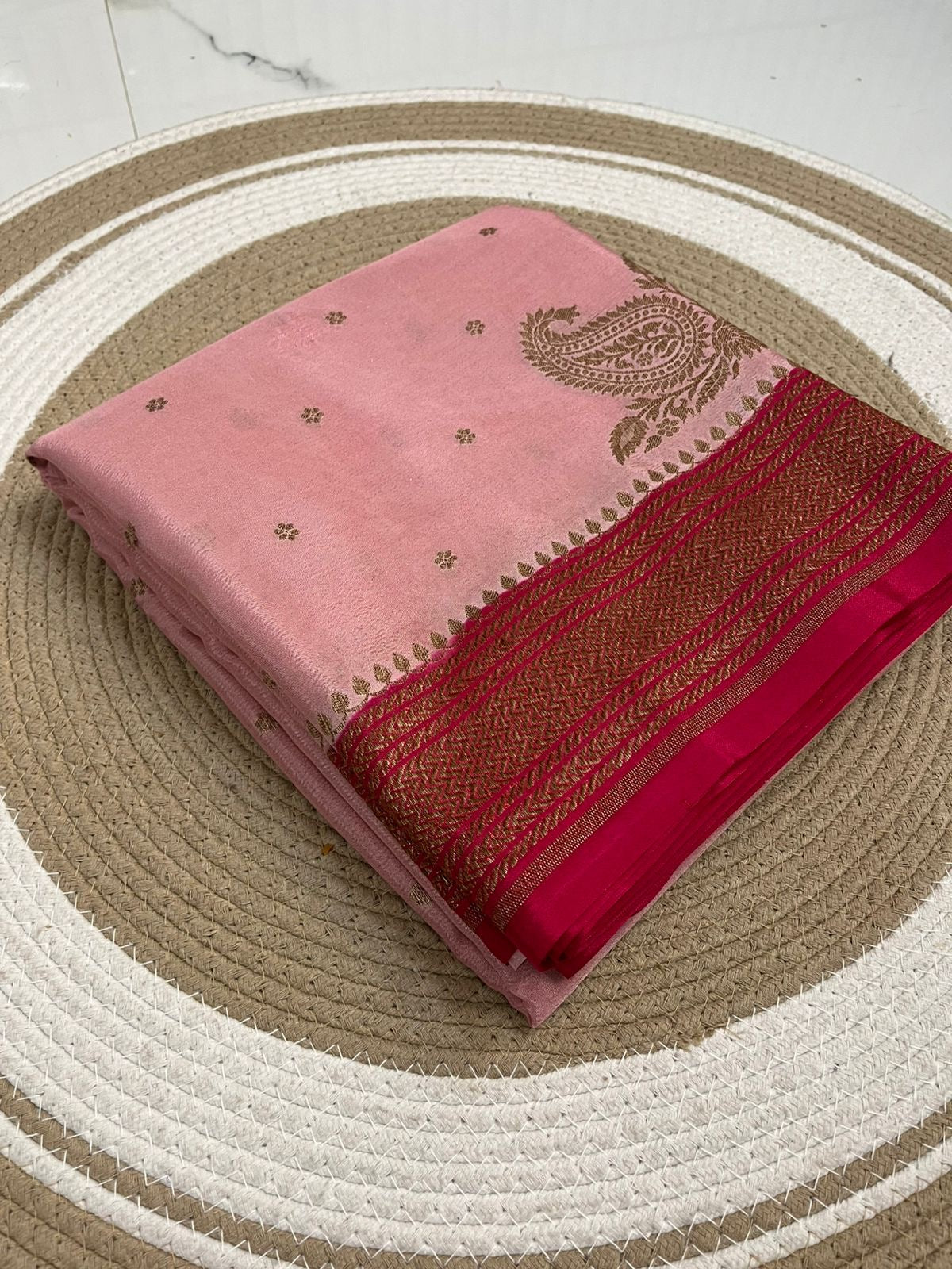Pink Pure Crepe chiffon banarasi saree