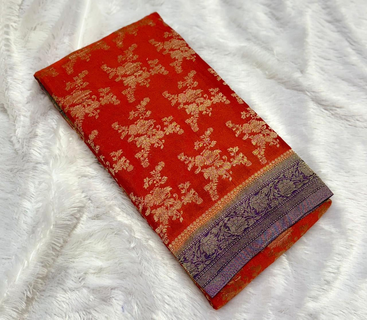 Orange with purple Premium Georgette Saree