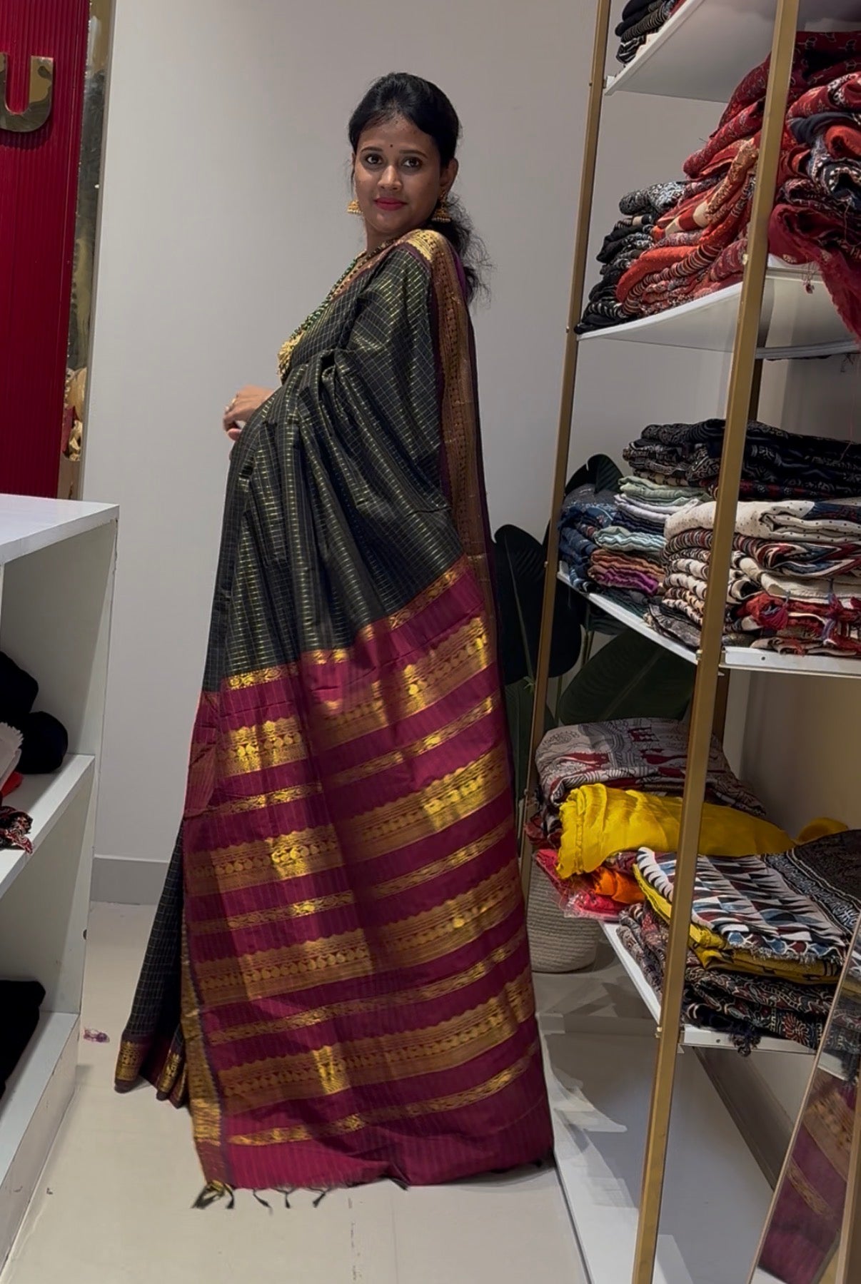 Black With Purple Madurai cotton silk saree