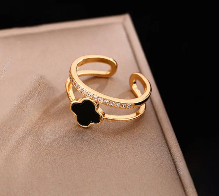 Anti Tarnish Clover Themed Adjustable Finger Ring