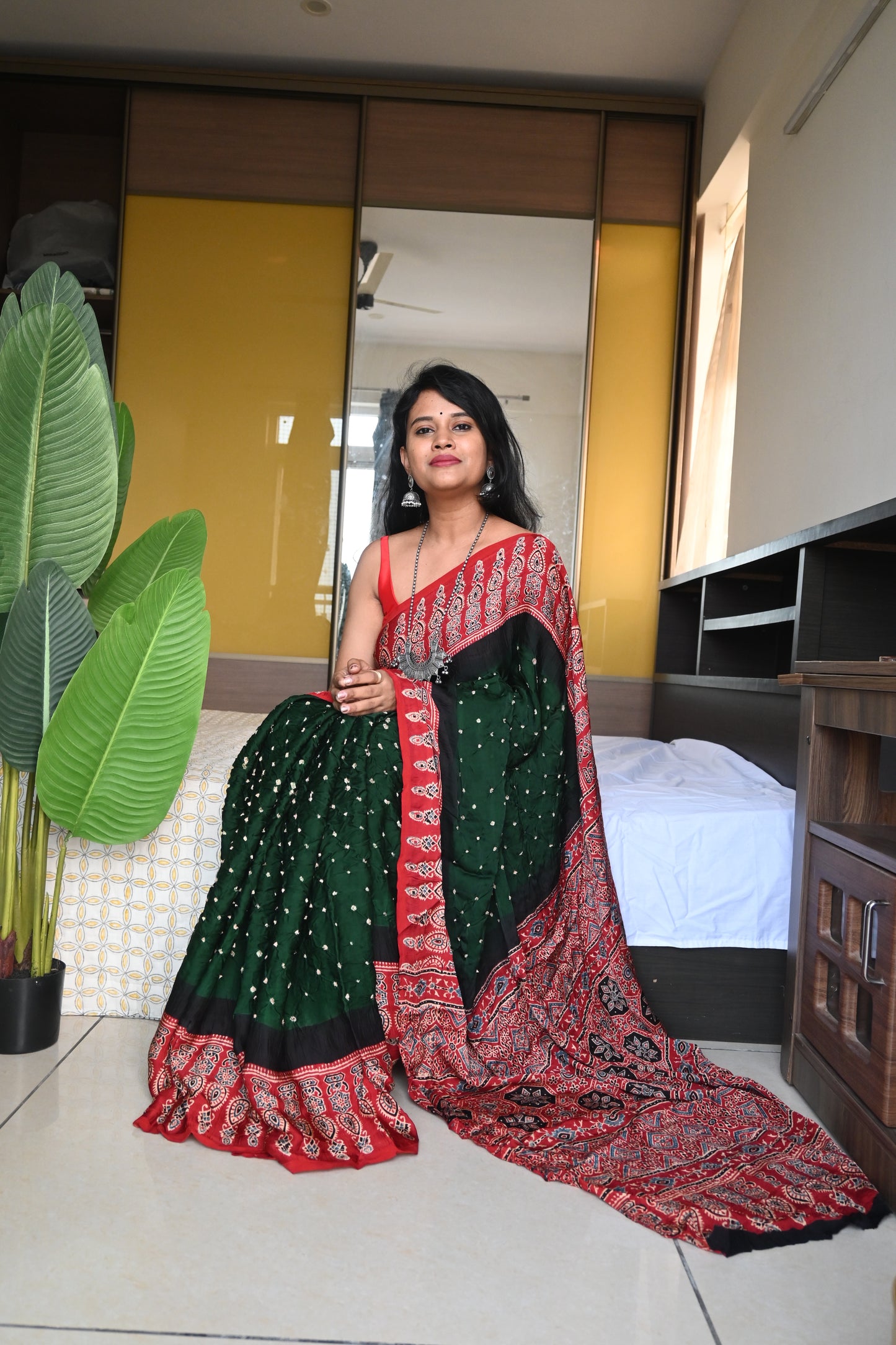 Anu Prabhakar Original hand knot Bandhej ajrakh modal silk saree