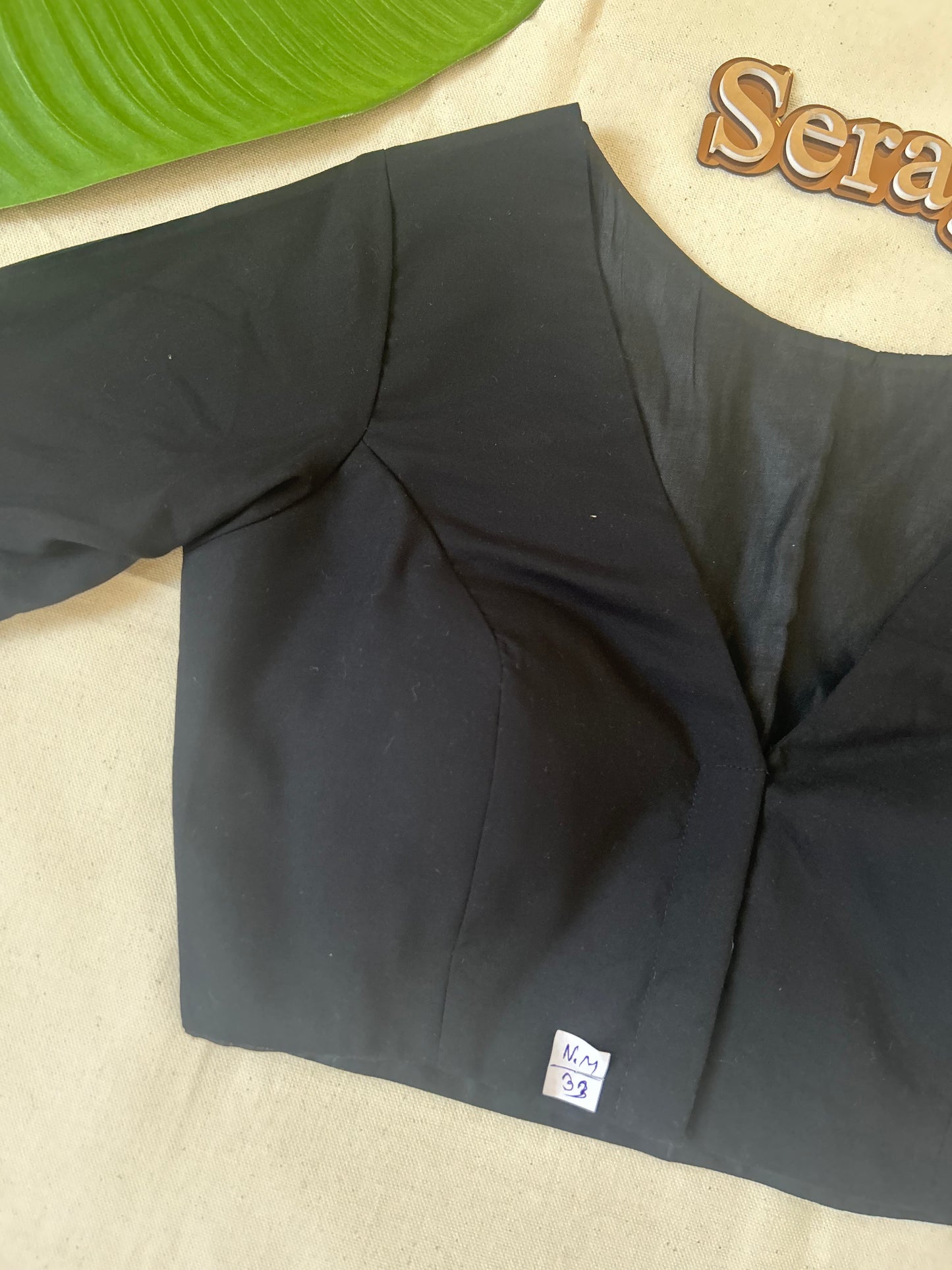 Black V-neck Raw Silk Blouse