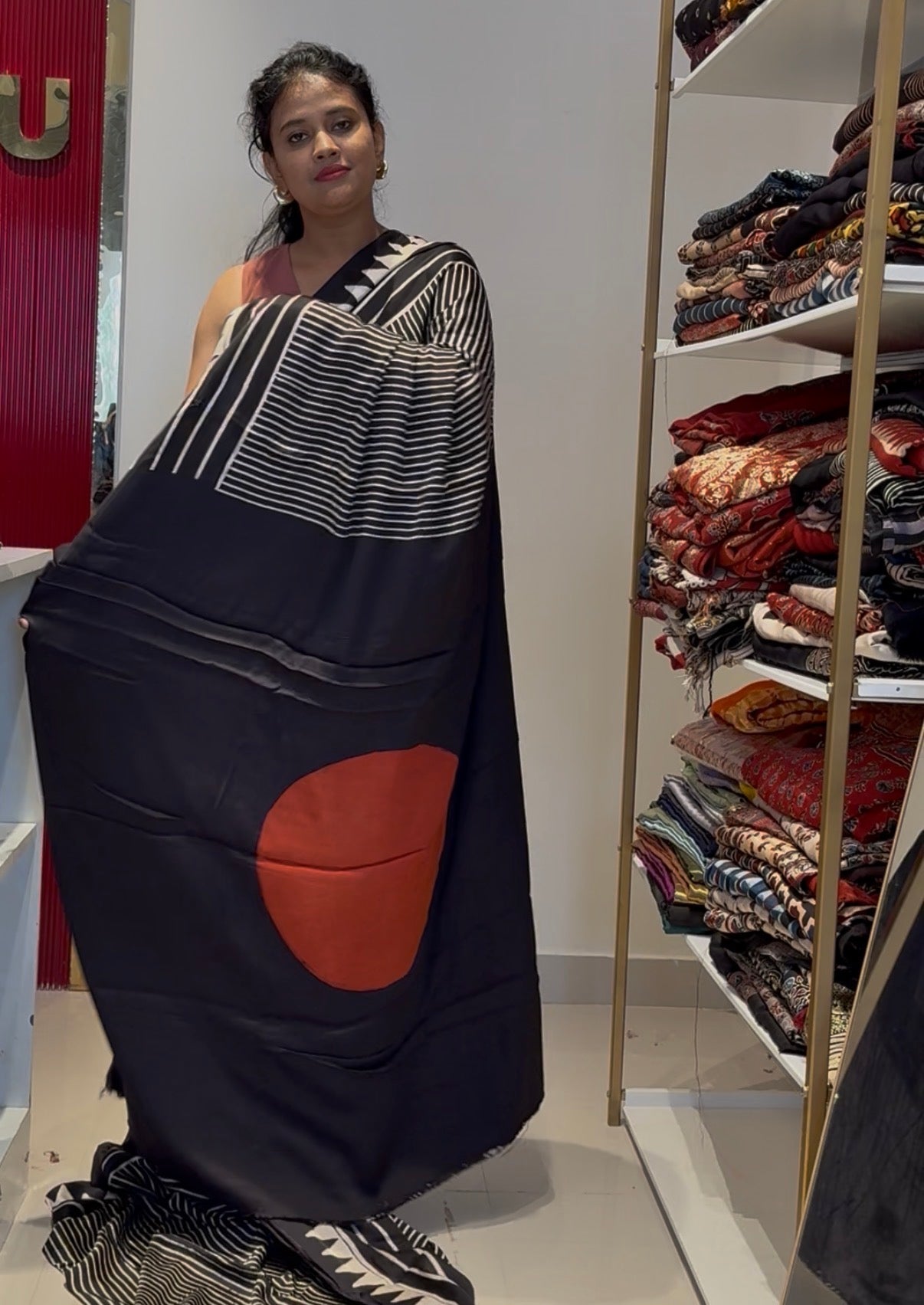 Contemporary black modal silk saree