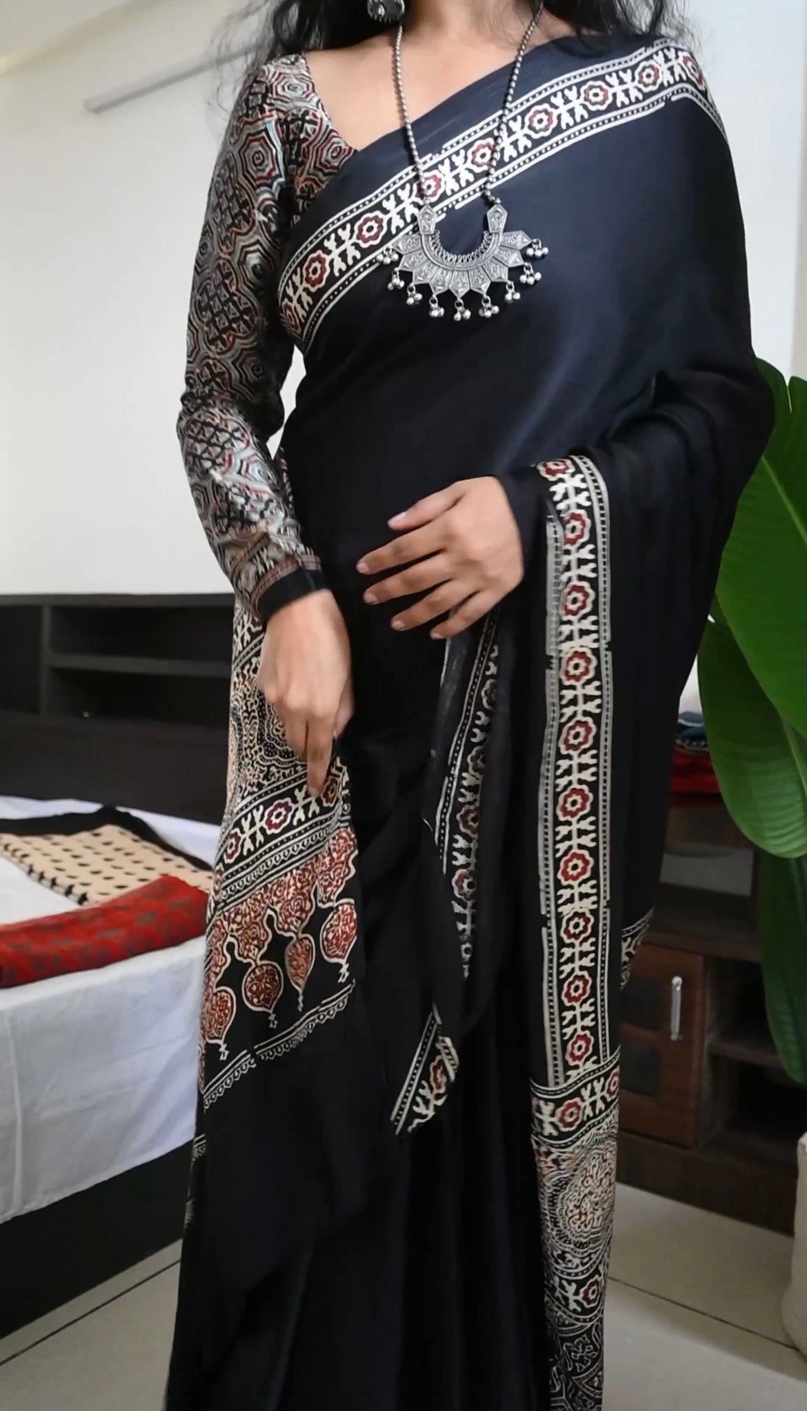 Black pure modal silk saree