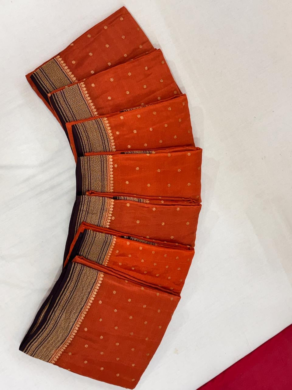 Rust orange with brown pure crepe Banarasi saree