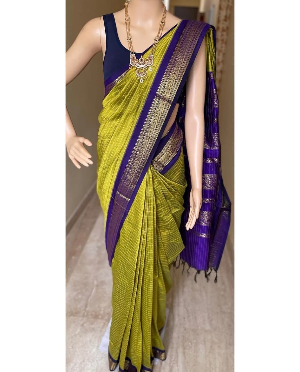 Green With Blue cotton silk saree
