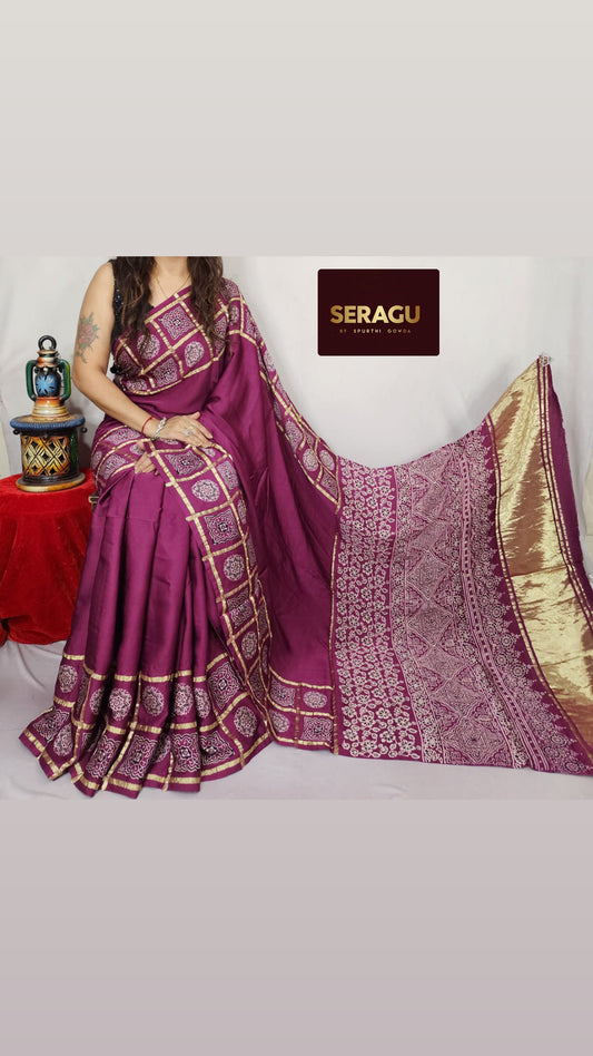 Pink Pure modal silk saree