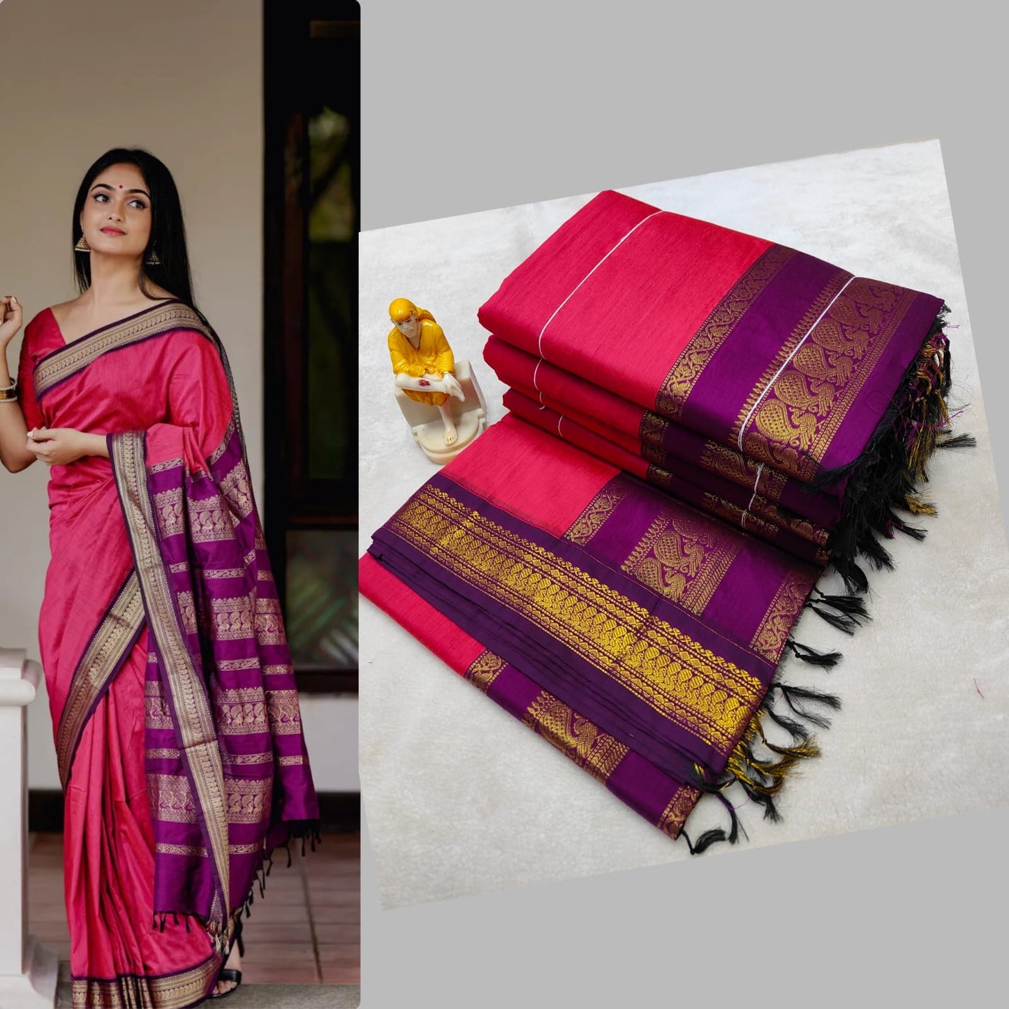 Pink with purple Madhurai silk cotton saree