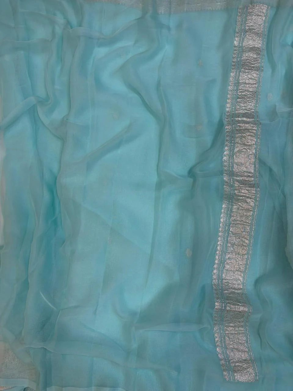 Blue green pure chiffon Banarasi sarees