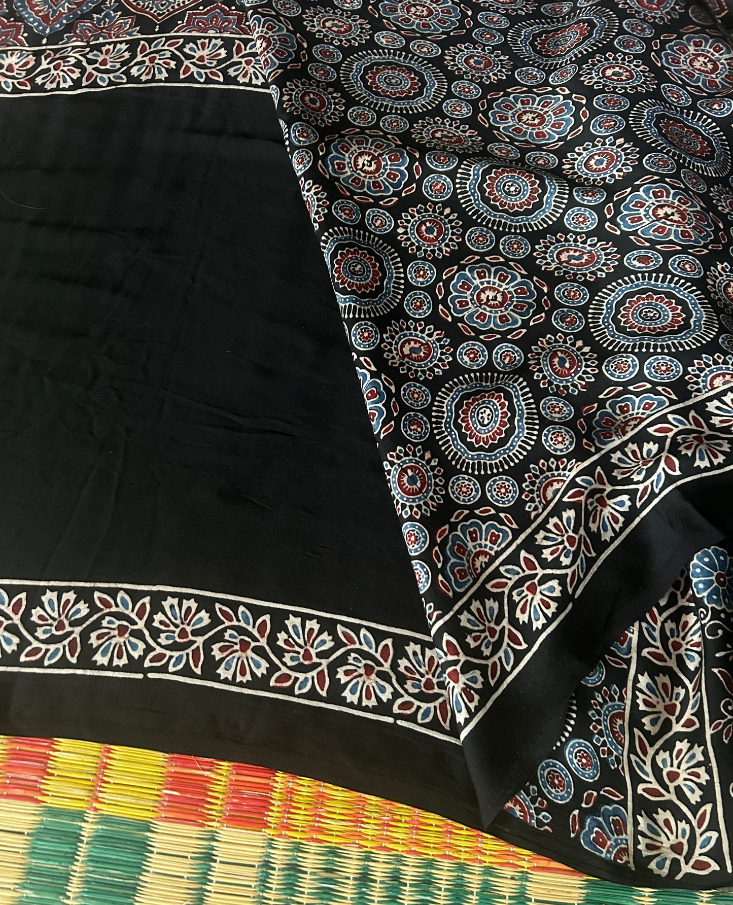 Pure modal silk with ajrakh hand block print.