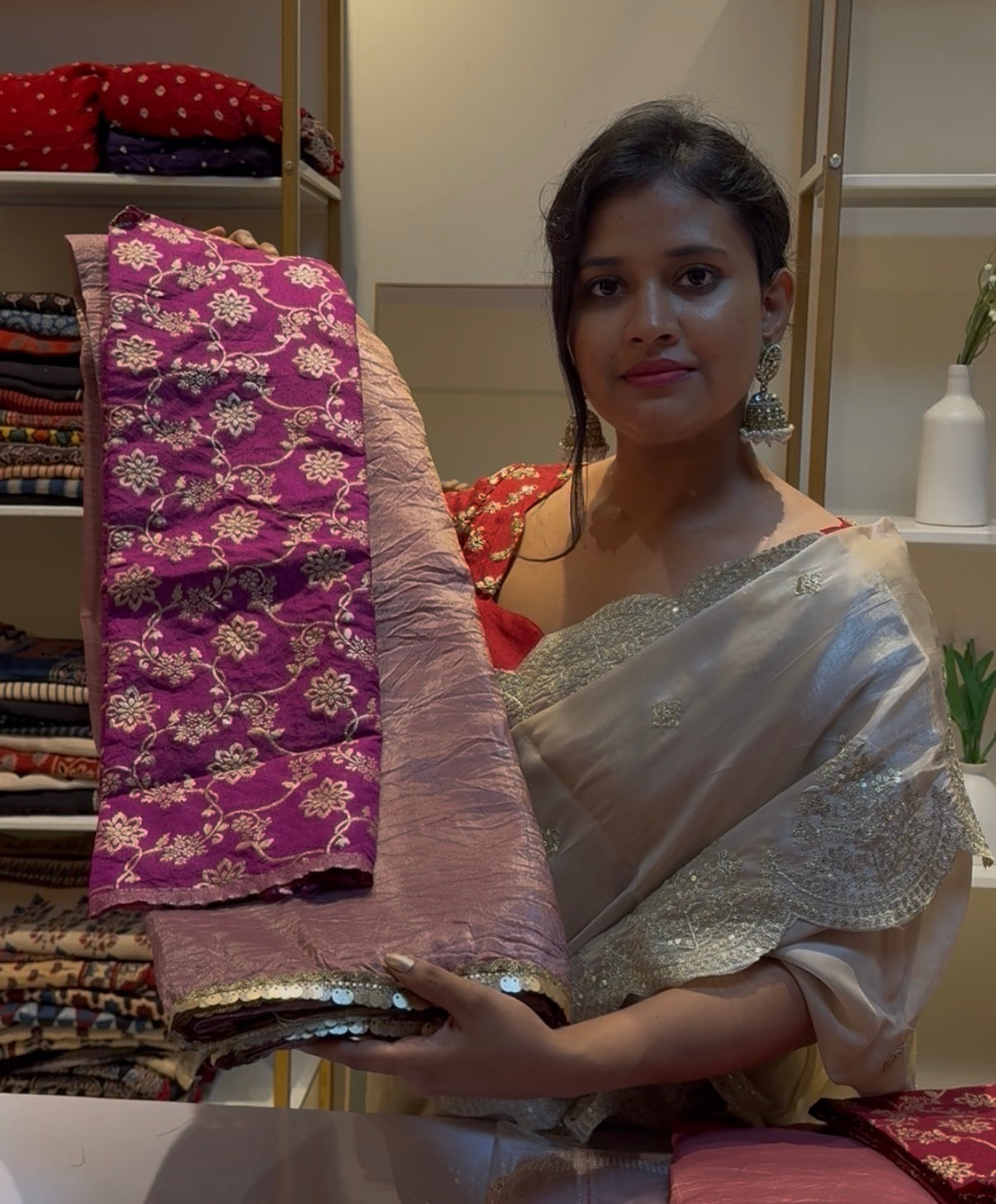 Purple soft crush saree