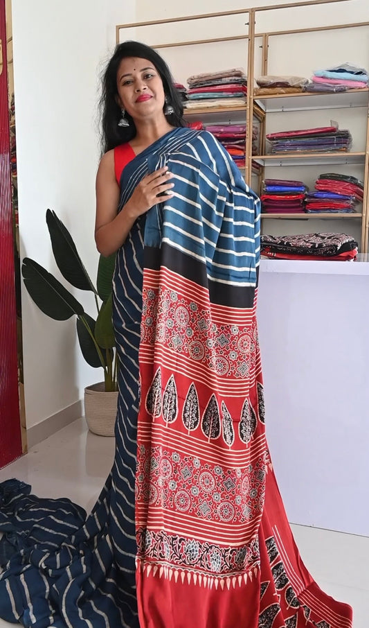 Blue Pure Ahrakh Modal Silk Saree