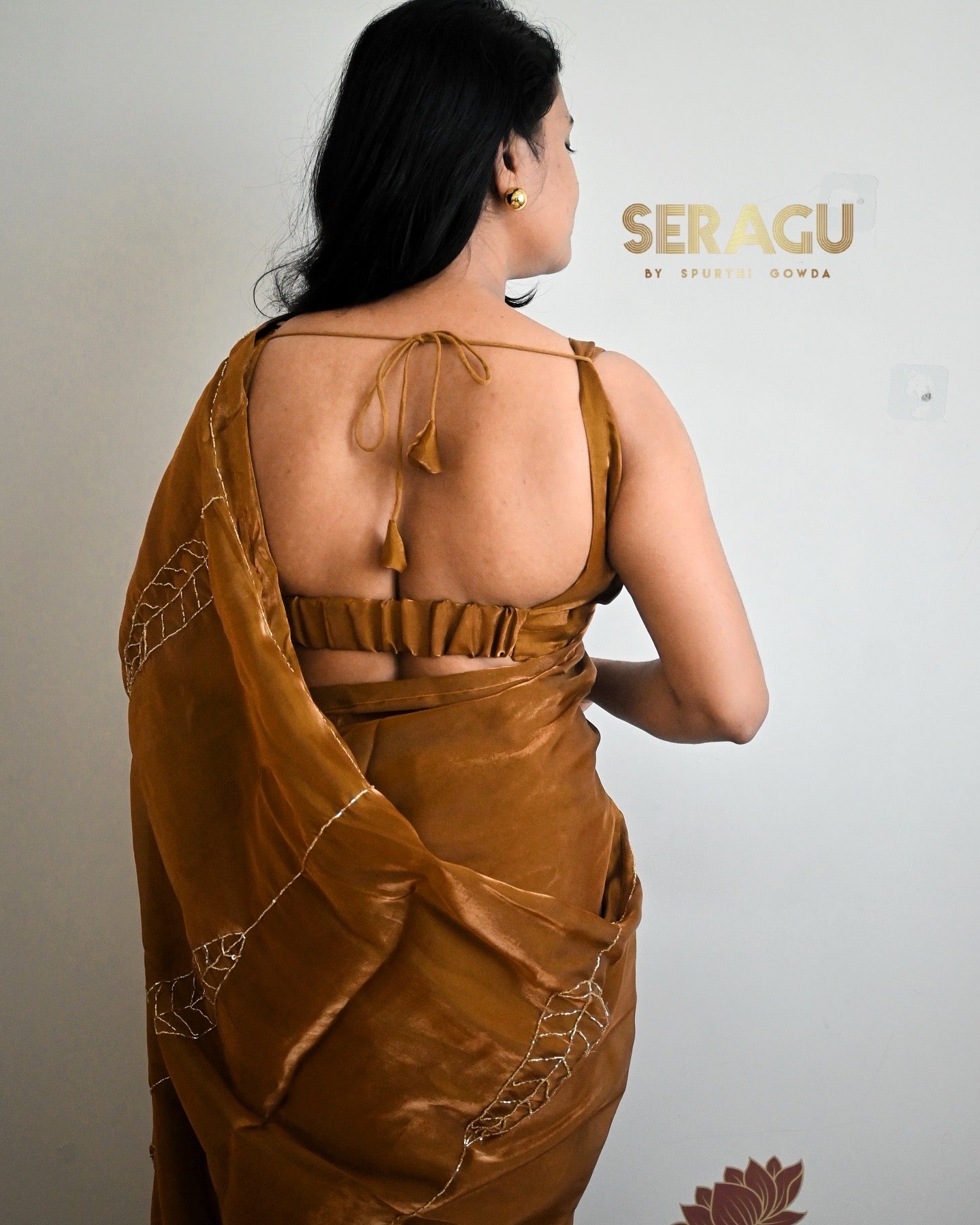 Designer party wear bronze metallic tissue silk saree