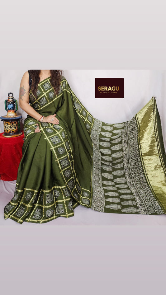 Green Pure modal silk saree