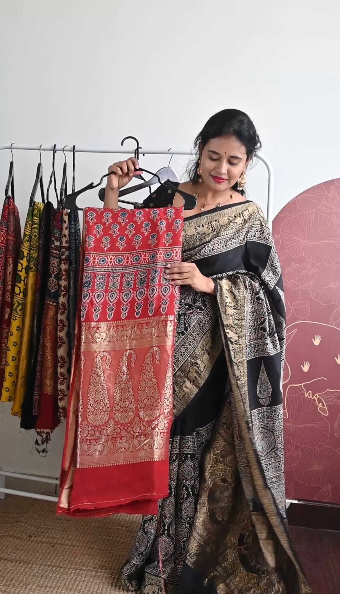 Ajrakh Dola Silk Saree