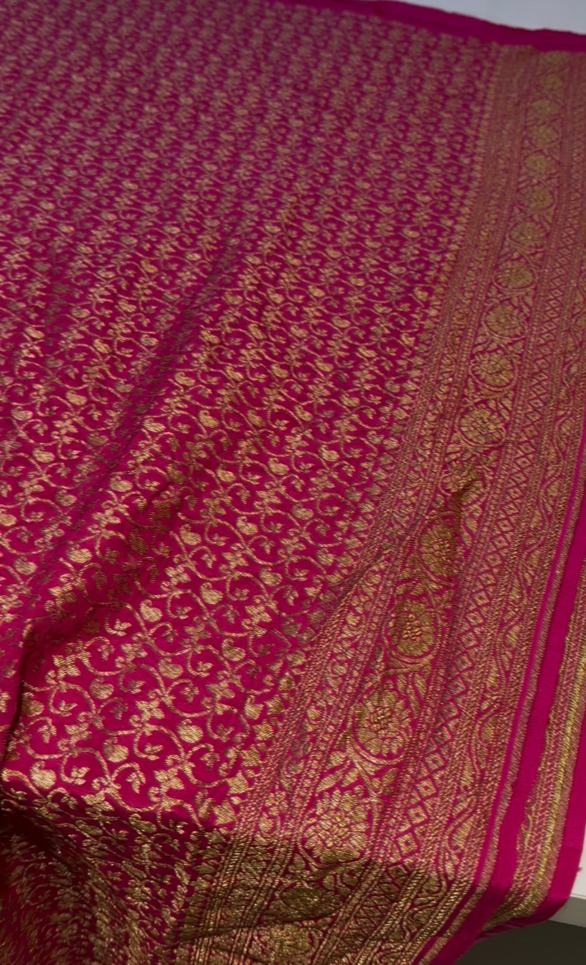 Orange with pink Pure crepe Banarasi Saree