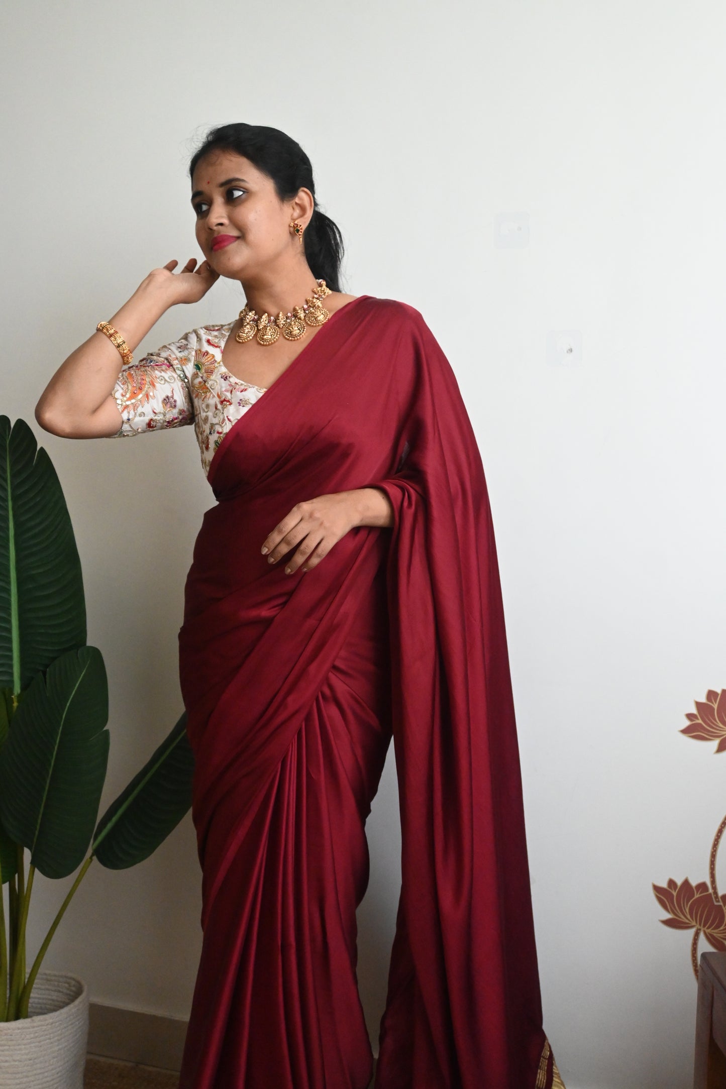 Pure plain modal silk saree with lagadi pallu