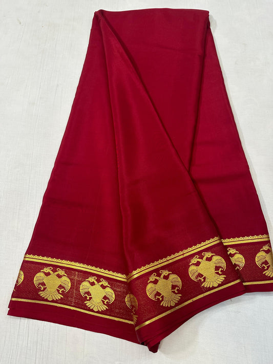 130 gsm: Gandabherunda Pure Mysore Silk Saree
