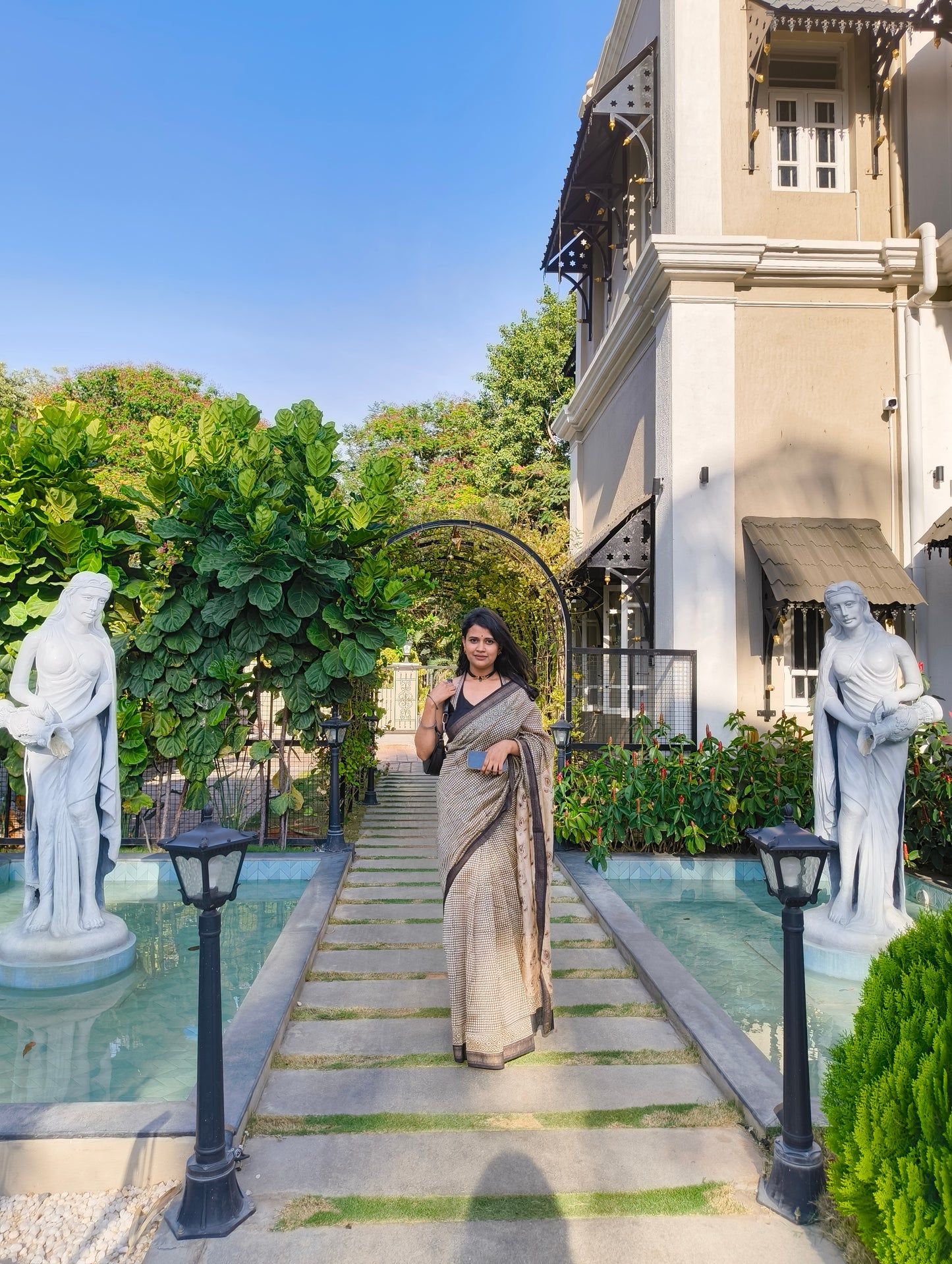 Hand block print Maheshwari silk cotton saree